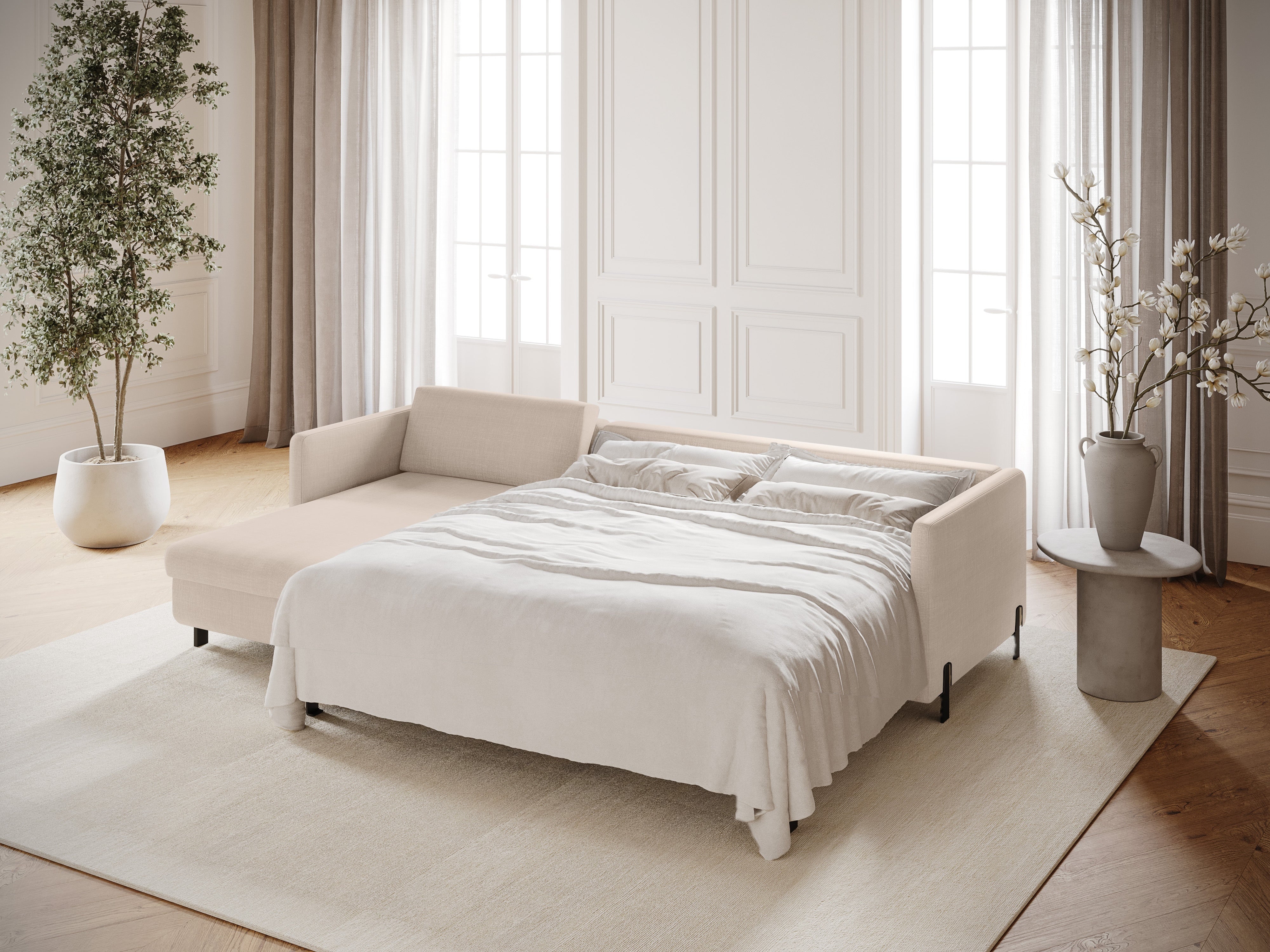 Ľavý rohový gauč s funkciou spania GLORIA béžový šenil