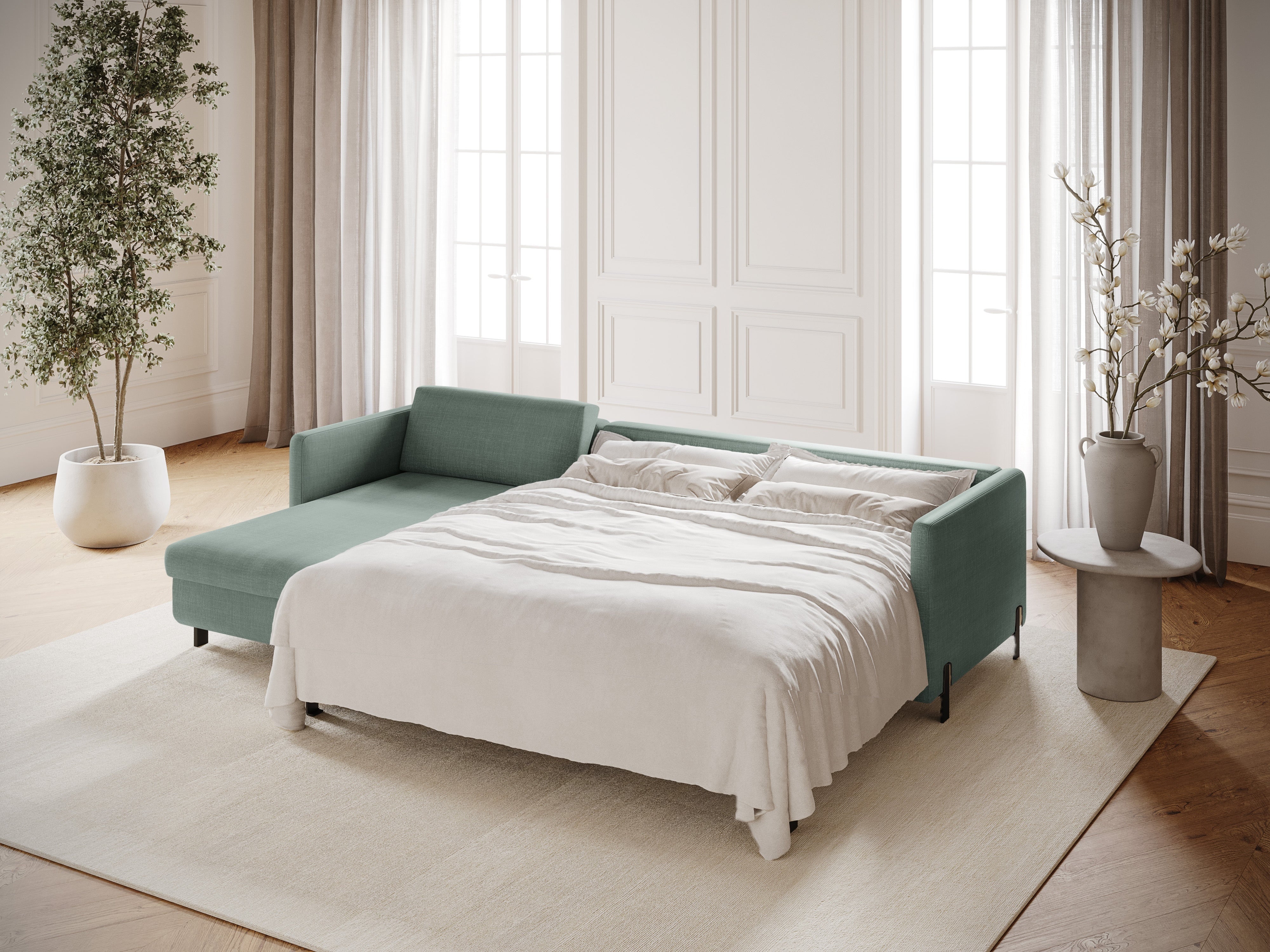 Left-sided corner sofa bed GLORIA mint chenille