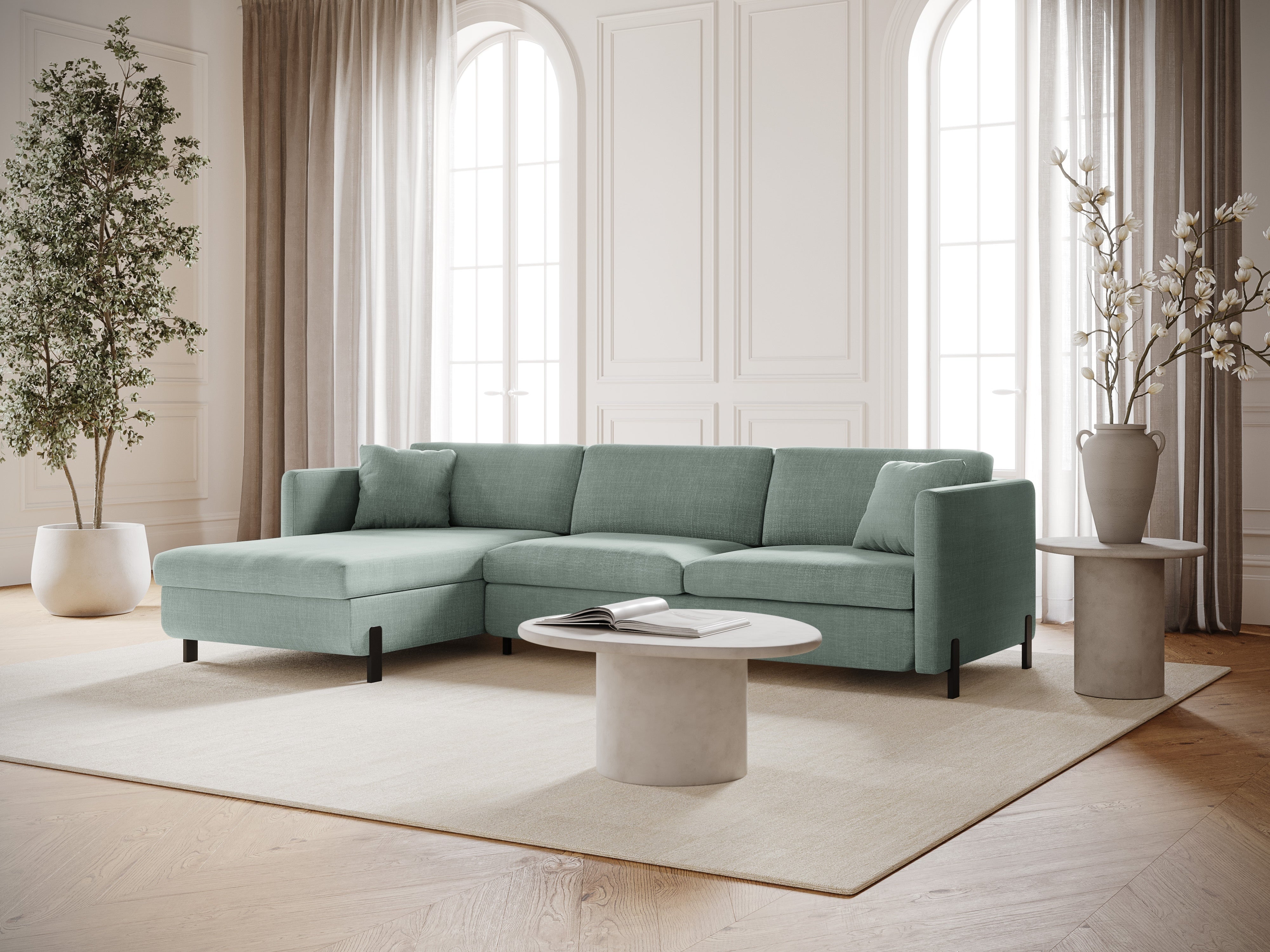 Left-sided corner sofa bed GLORIA mint chenille