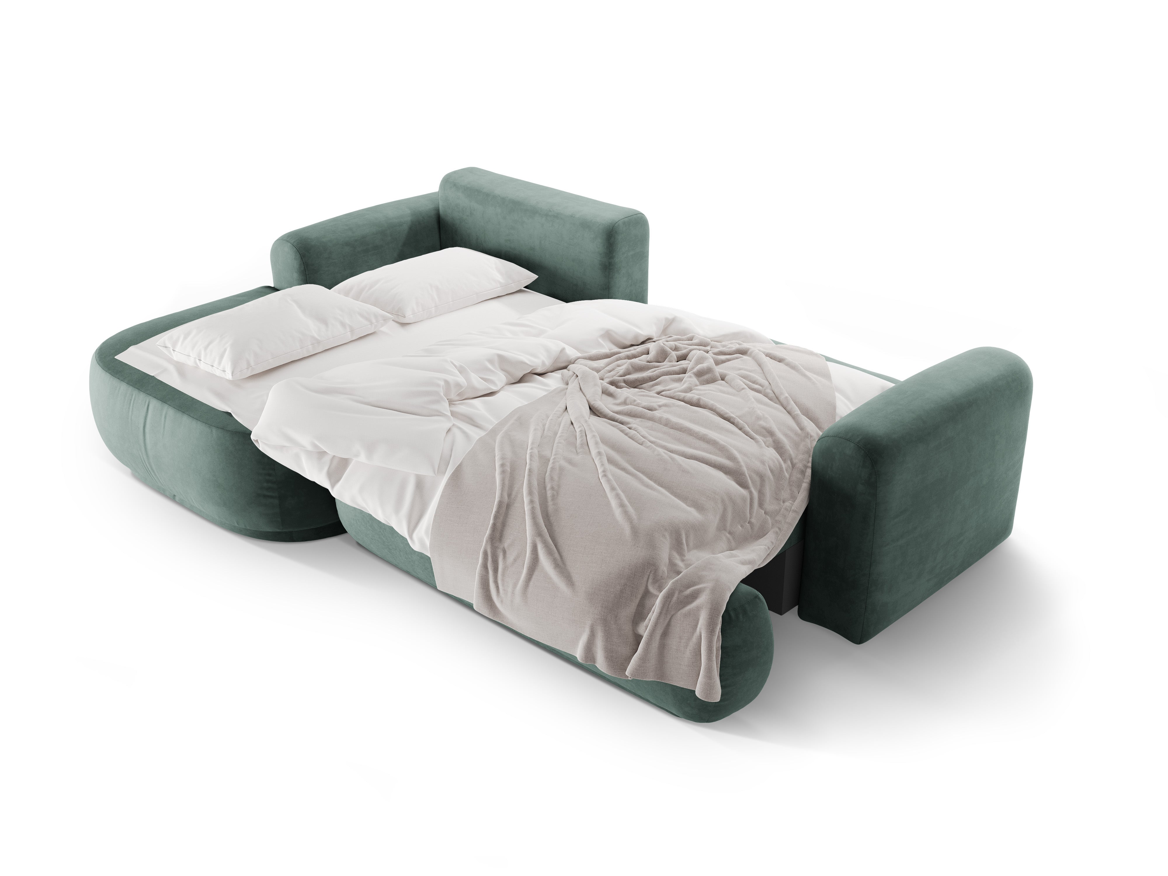 Rohová sedačka s ľavým sedením z aksamitného materiálu s funkciou spania ELLA petrol