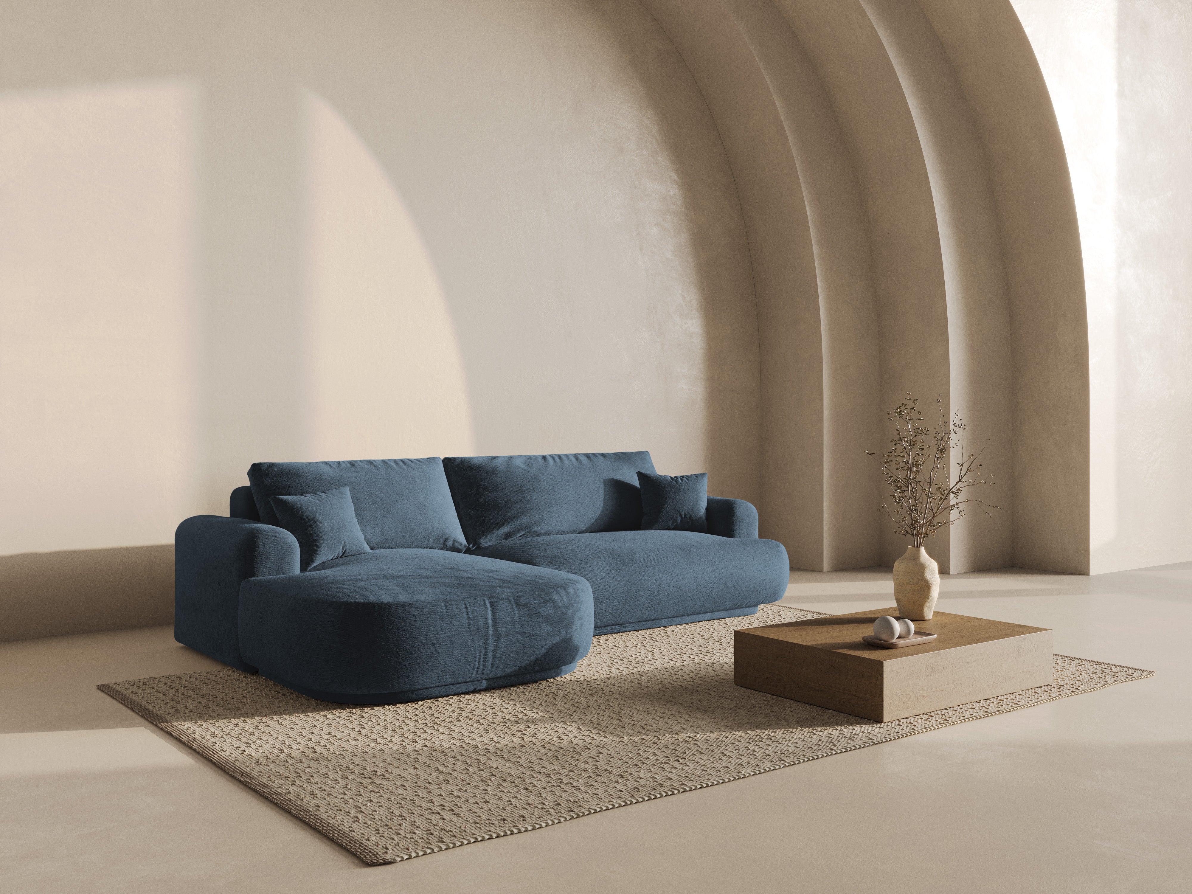 Rohová sedačka s funkciou spania ELLA tmavomodrá