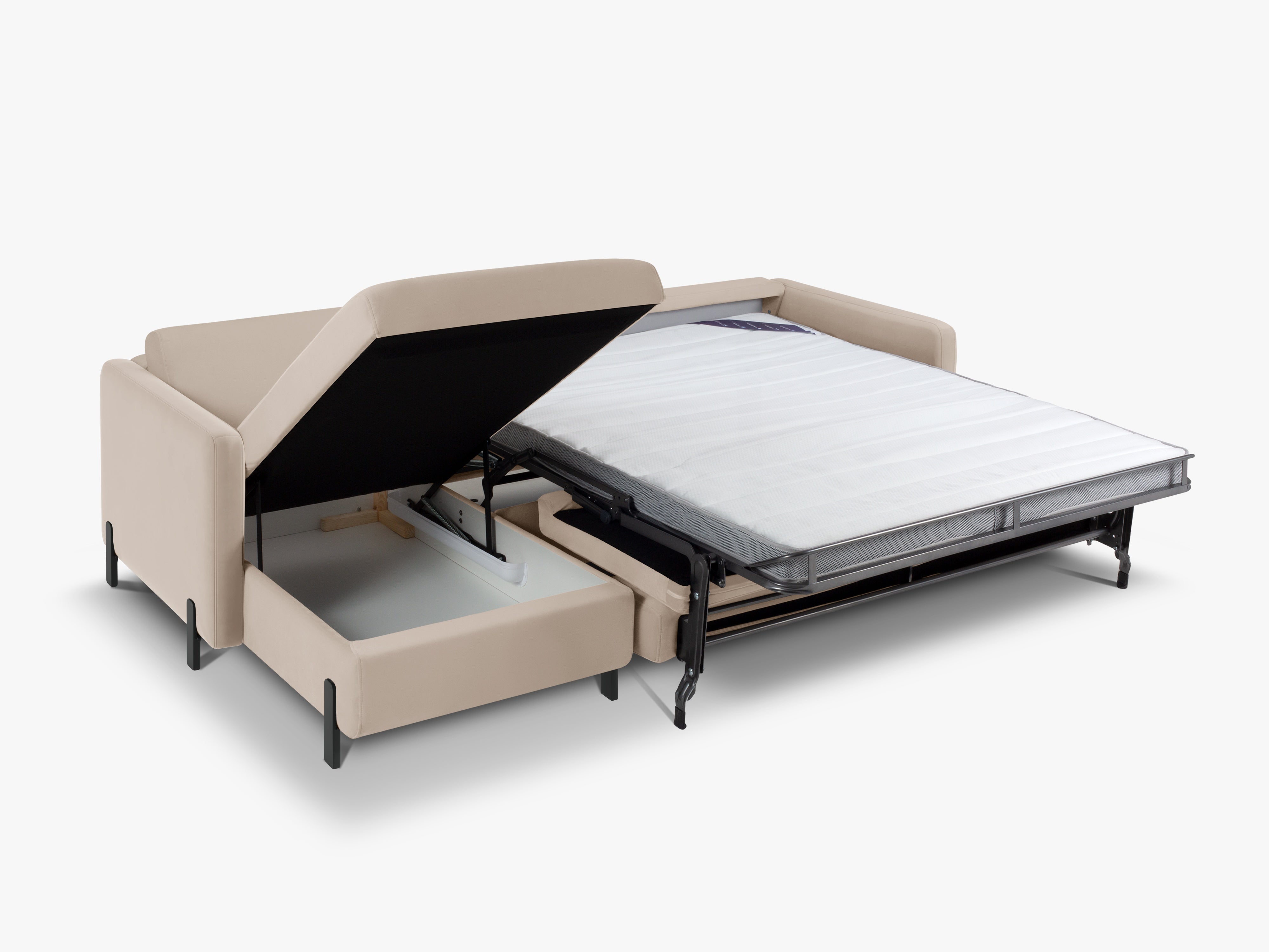 Sedačka z jemného zamatového materiálu ľavostranná s funkciou spania GLORIA béžová