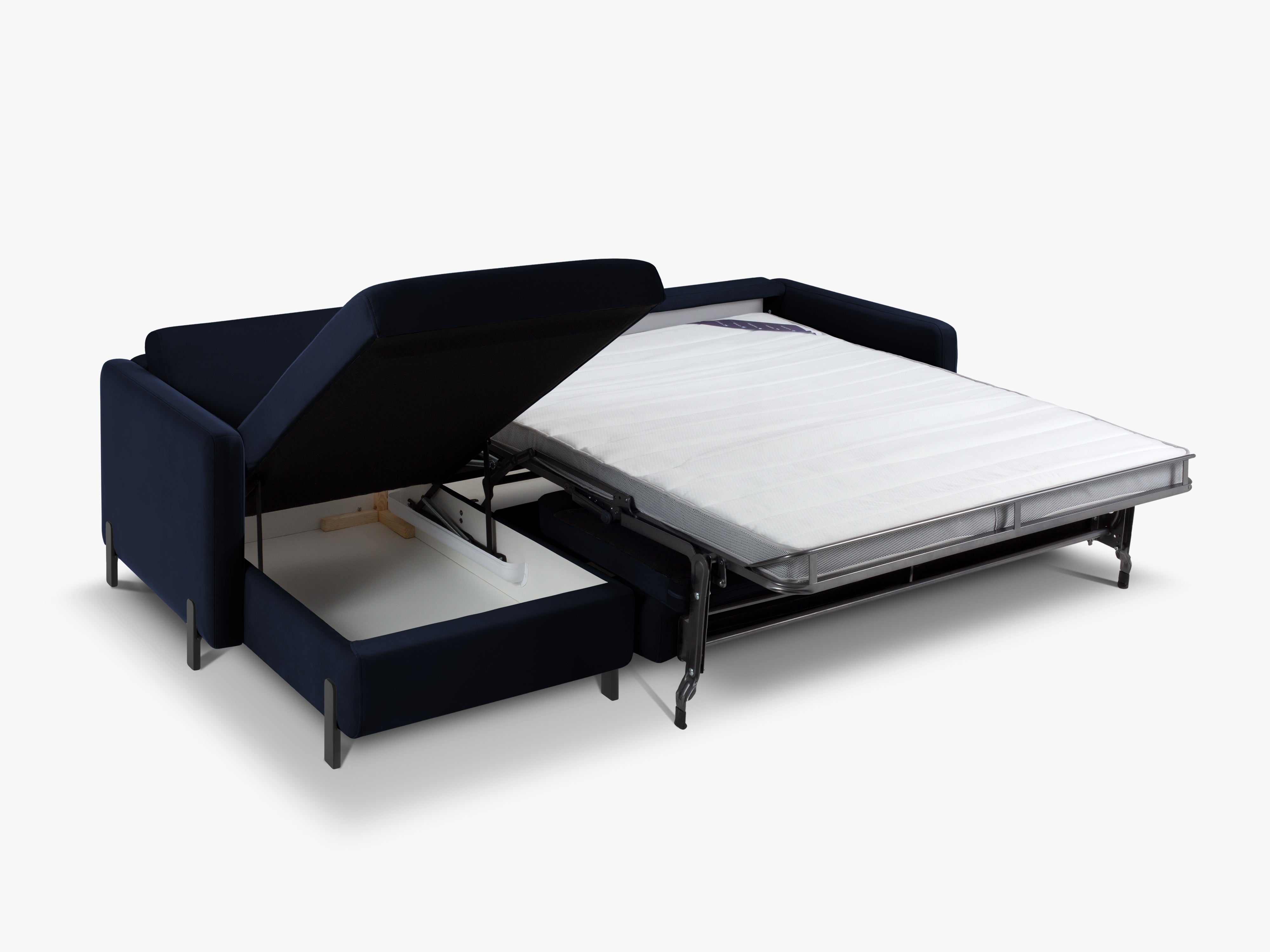 Sametový rohový gauč ľavostranný s funkciou spania GLORIA kráľovsky modrý