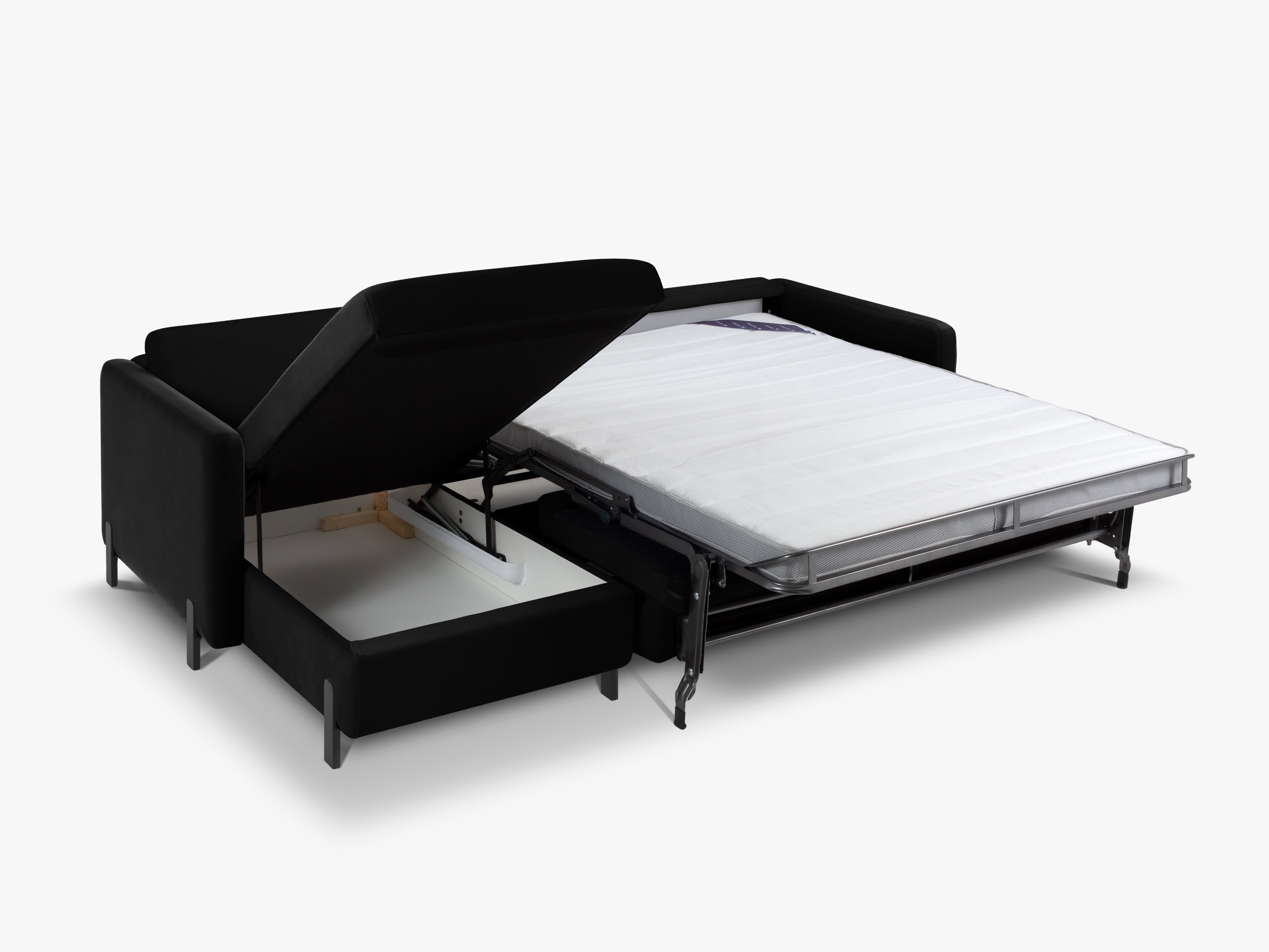 Black left-sided velvet corner sofa with sleeping function GLORIA