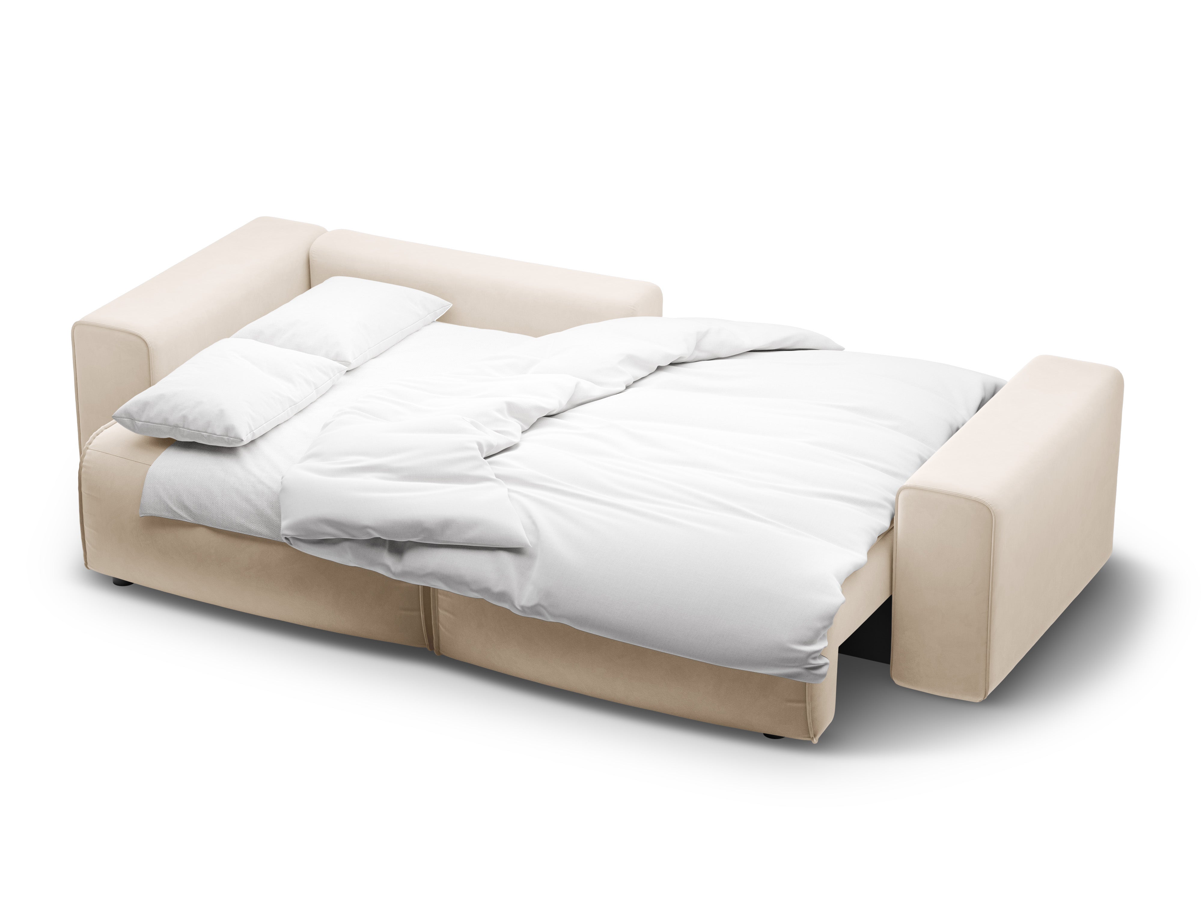 Sametový rohový trojmiestny gauč s funkciou spania VICTOR béžový