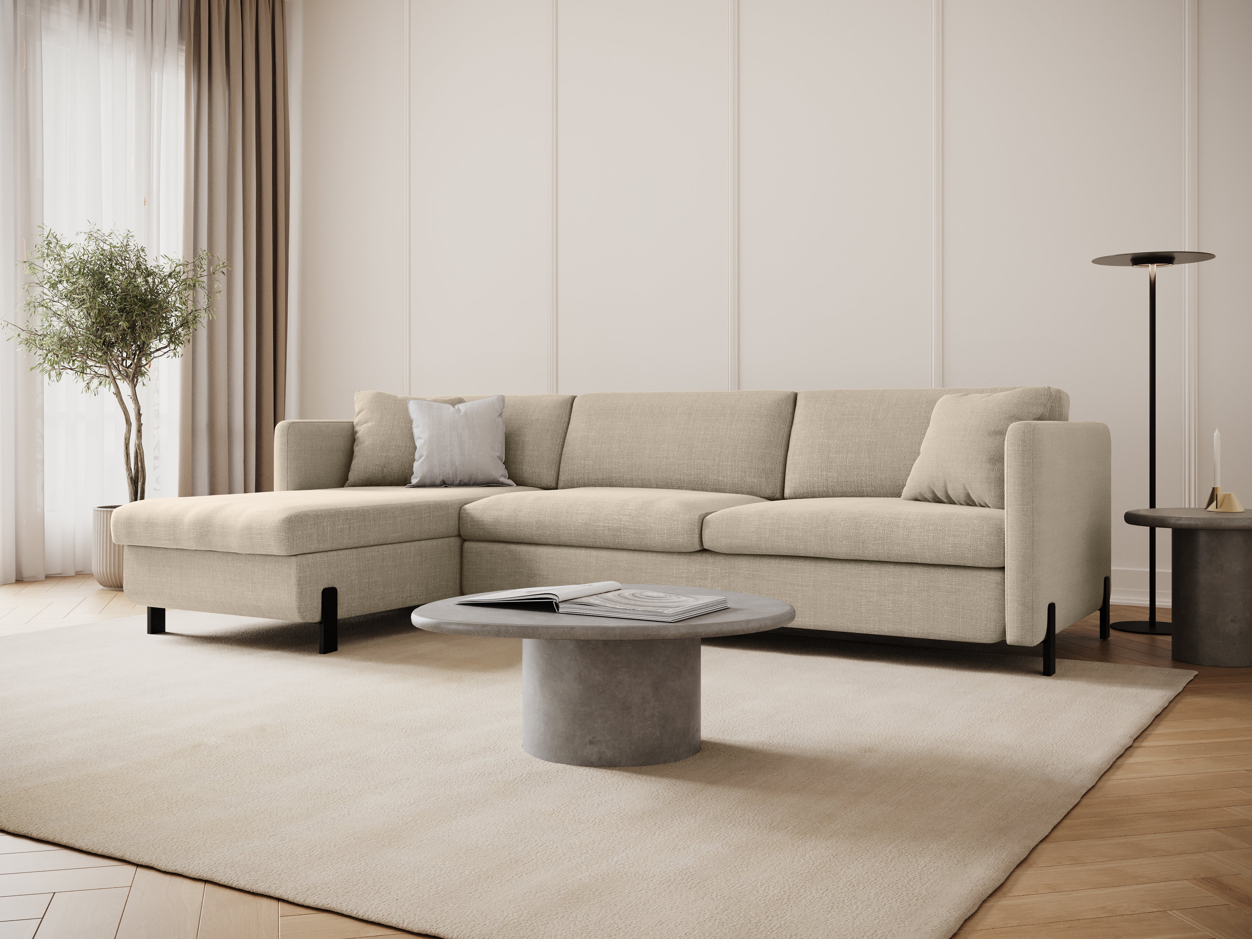 Left-sided corner sofa for 4 people with sleeping function GLORIA beige chenille