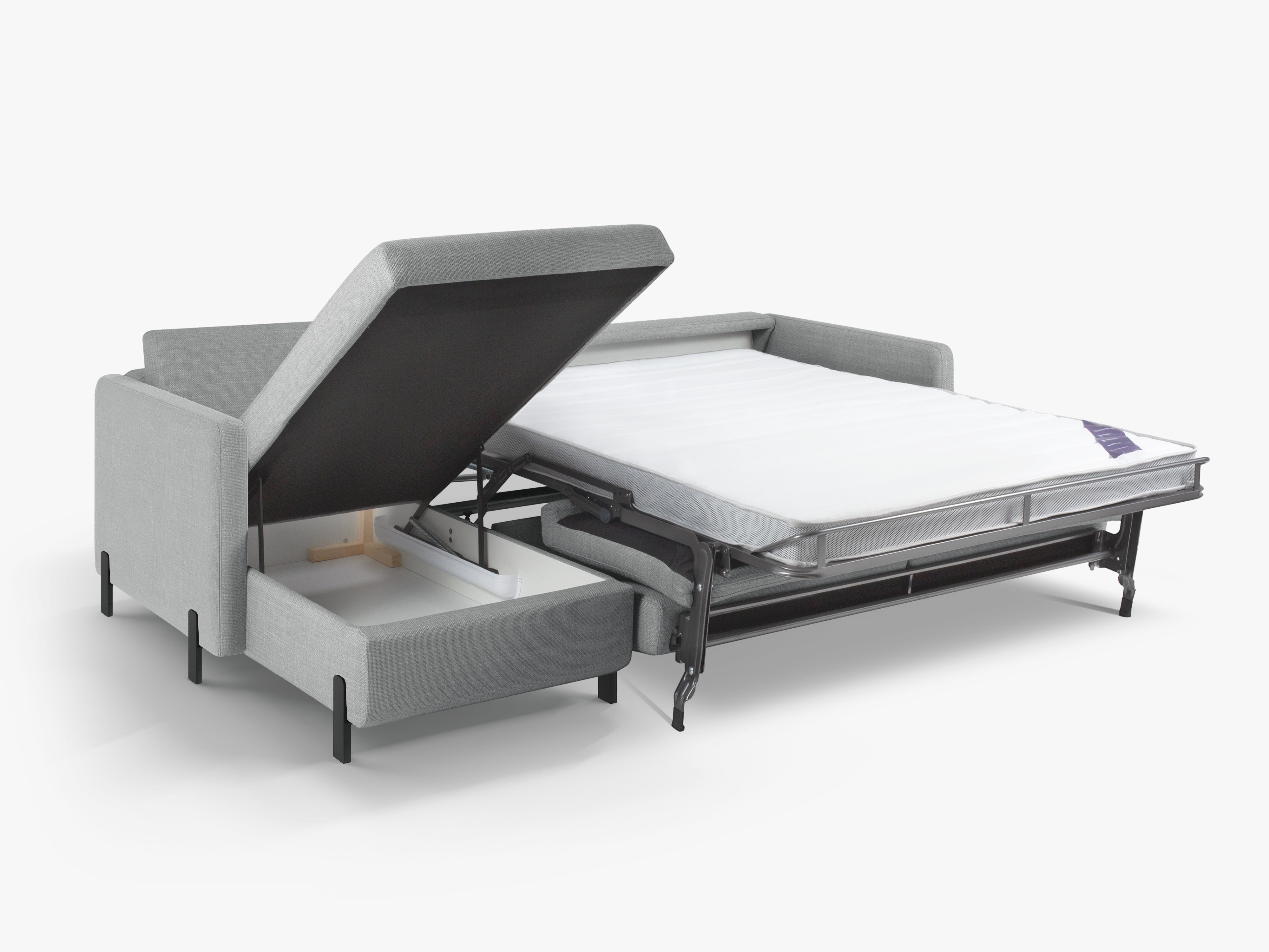 Left-sided corner sofa for 4 people with sleeping function GLORIA light gray chenille