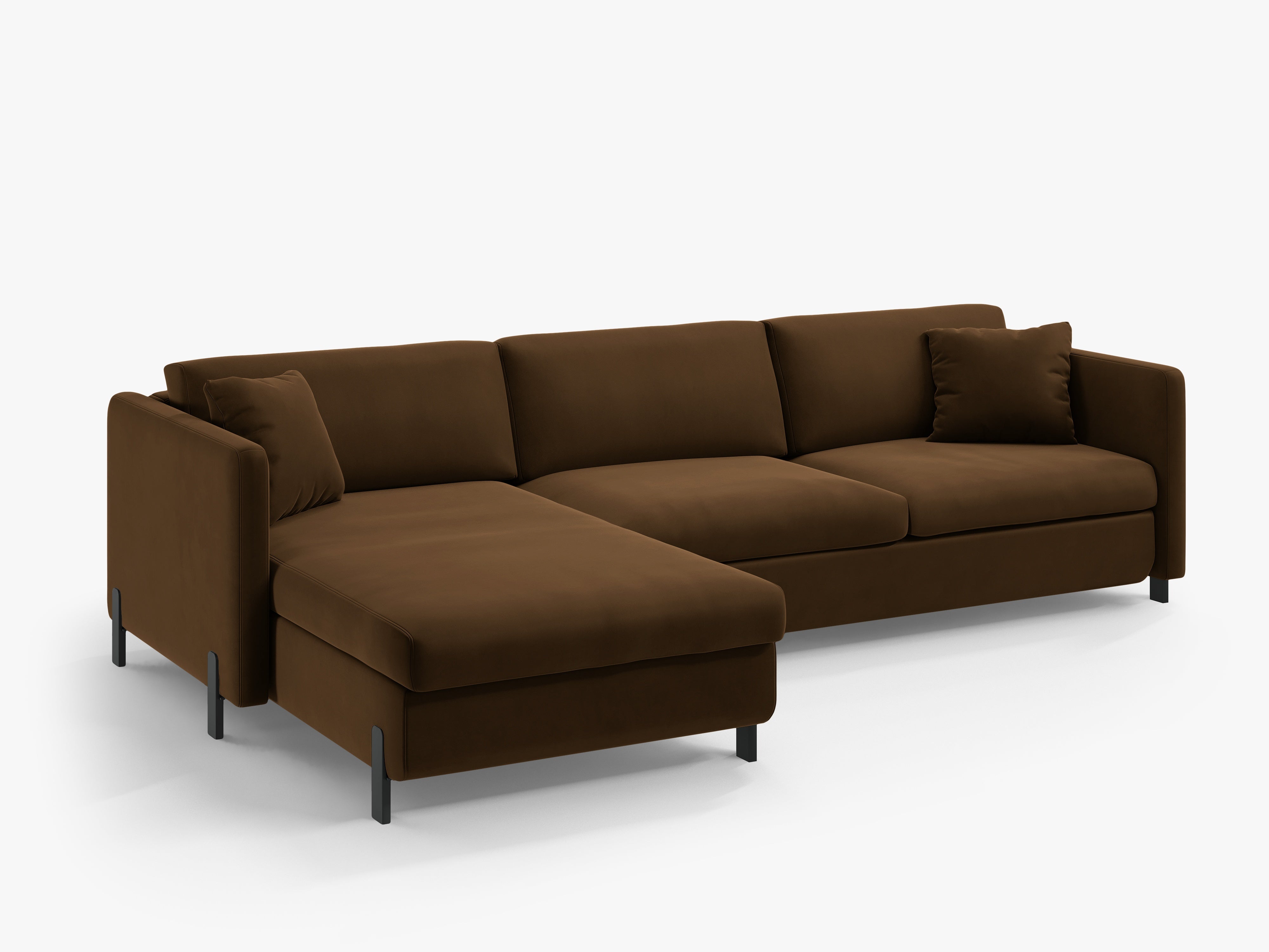 Left-facing velvet corner sofa for 4 people with sleeping function GLORIA chocolate