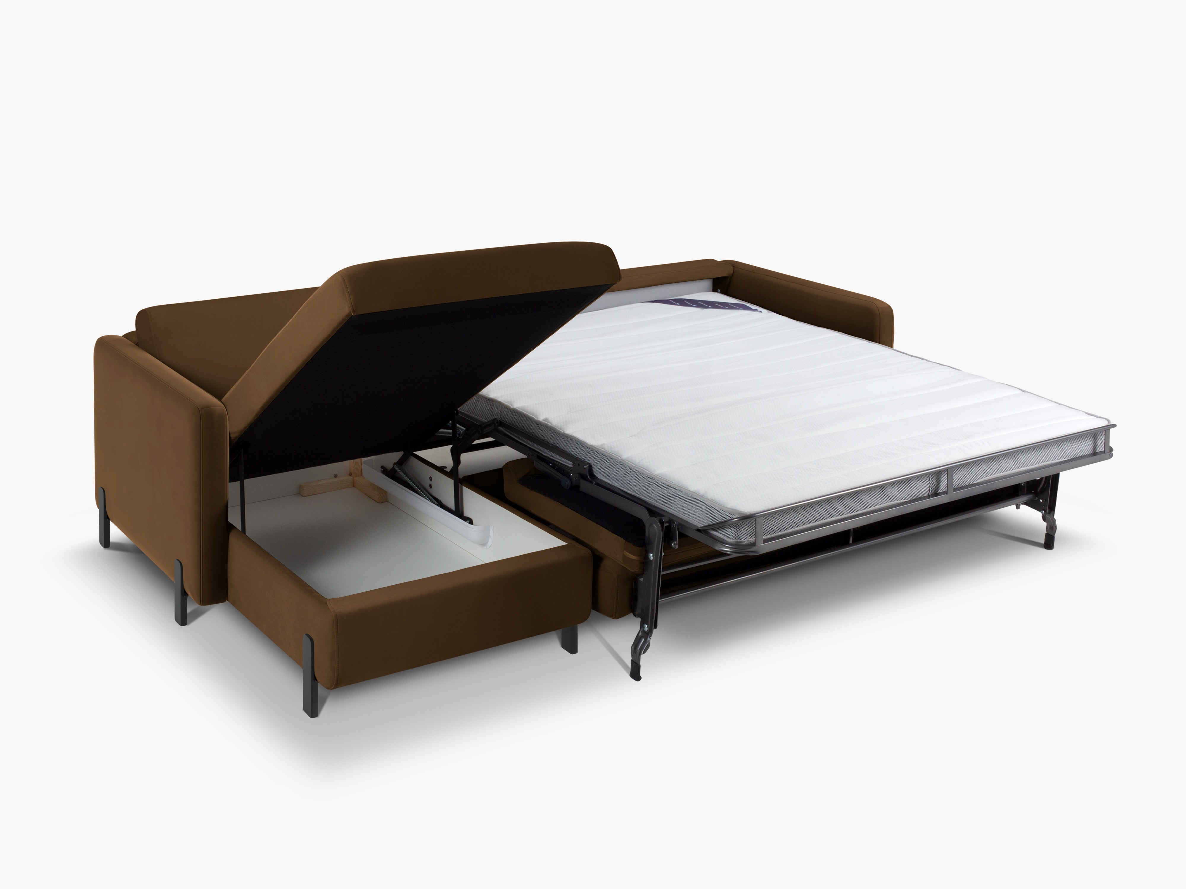 Left-facing velvet corner sofa for 4 people with sleeping function GLORIA chocolate