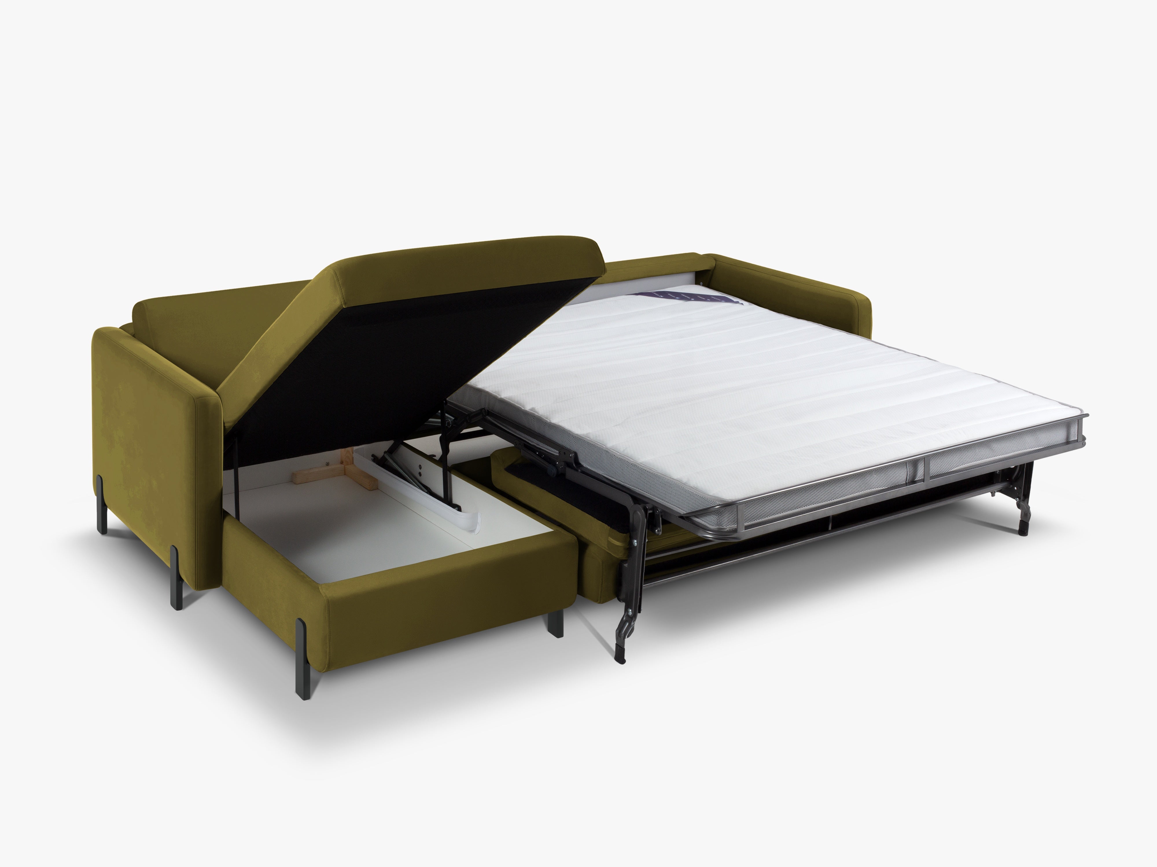 Zelený sametový rohový gauč pre 4 osoby s funkciou spania GLORIA