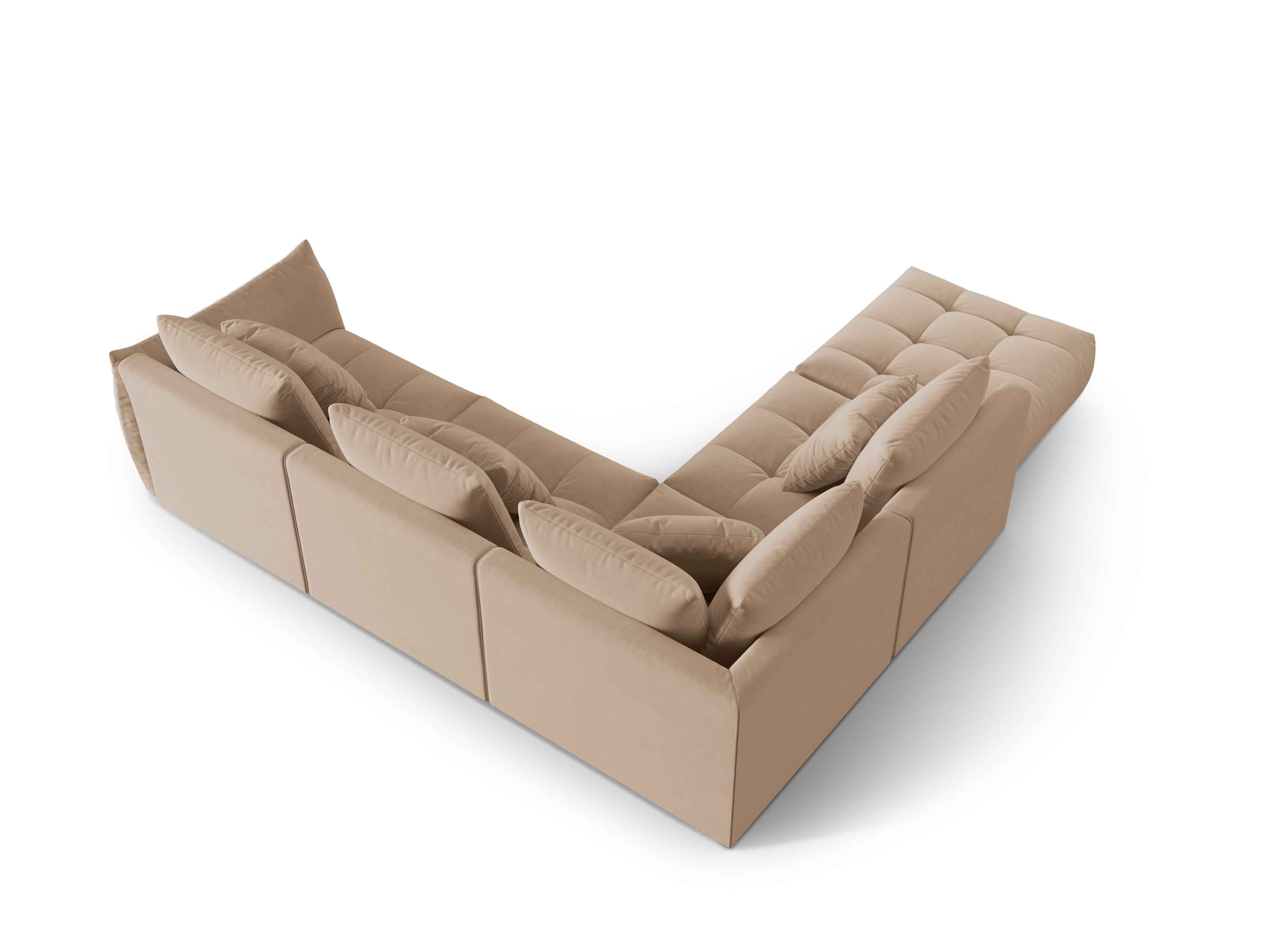 Modular velvet corner sofa for 4 people, left-sided, BLOOM, sand color