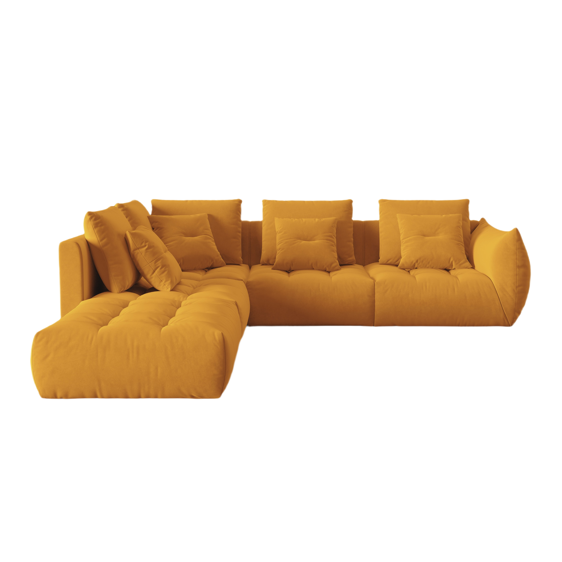 Modular velvet corner sofa for 4 people, left-sided, BLOOM, yellow