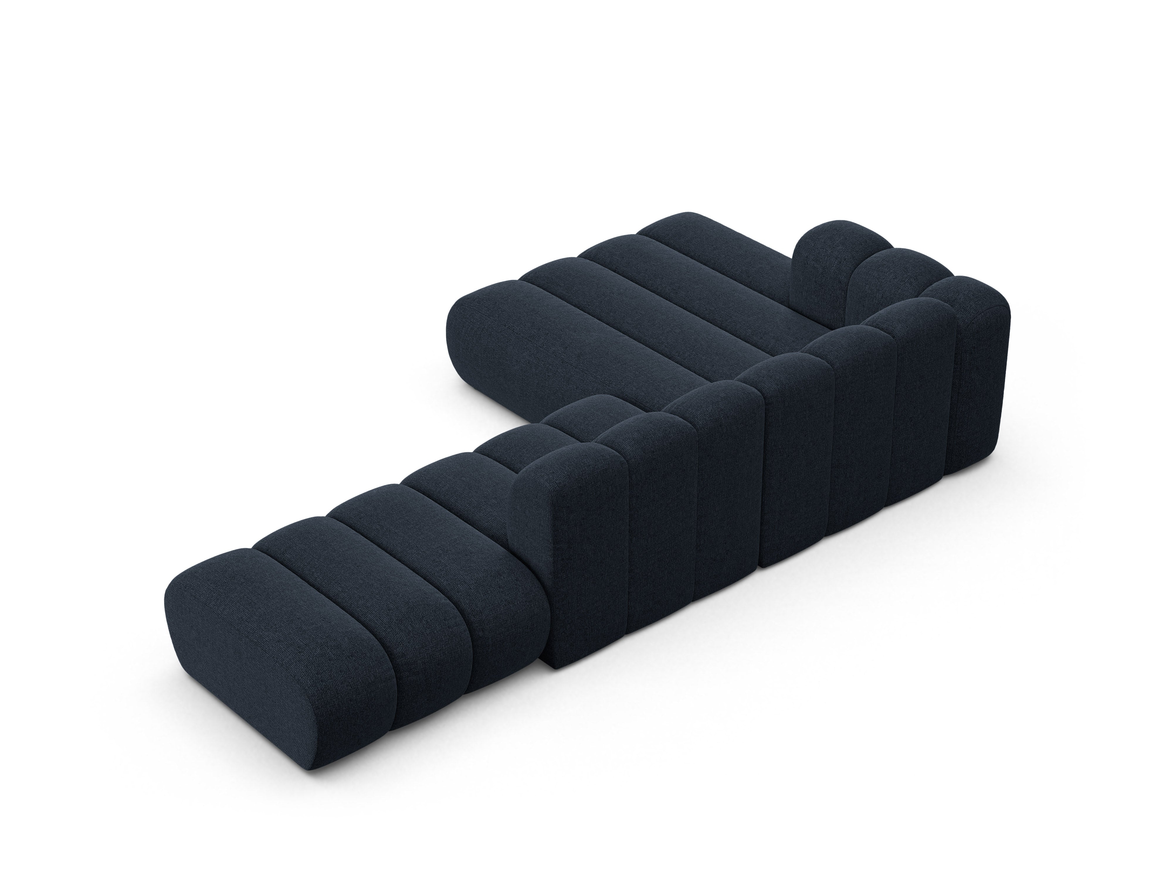 Left-facing 5-seater corner sofa LUPINE in navy blue chenille