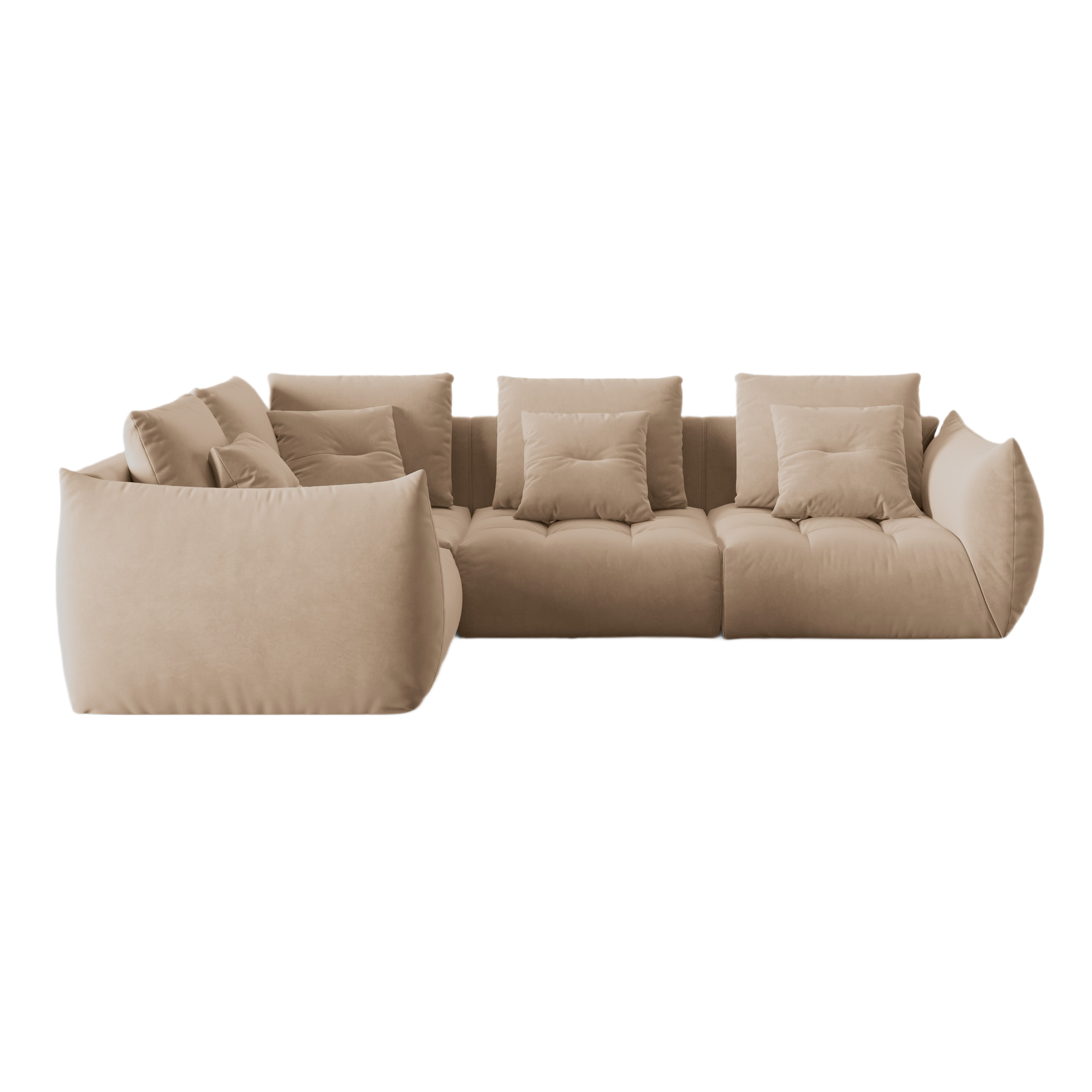 Modular velvet corner sofa for three people, left-facing, BLOOM in sand color
