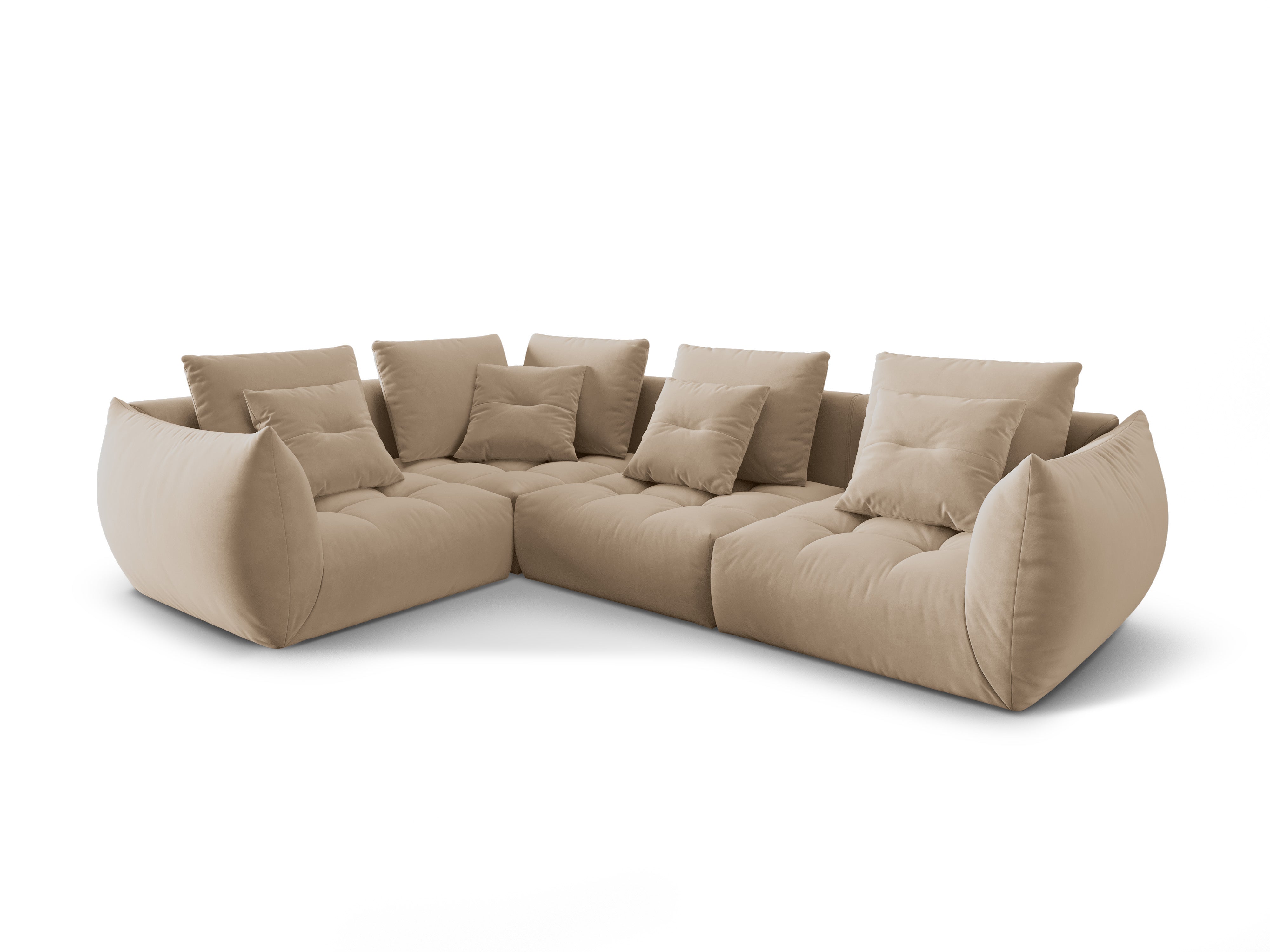 Modular velvet corner sofa for three people, left-facing, BLOOM in sand color