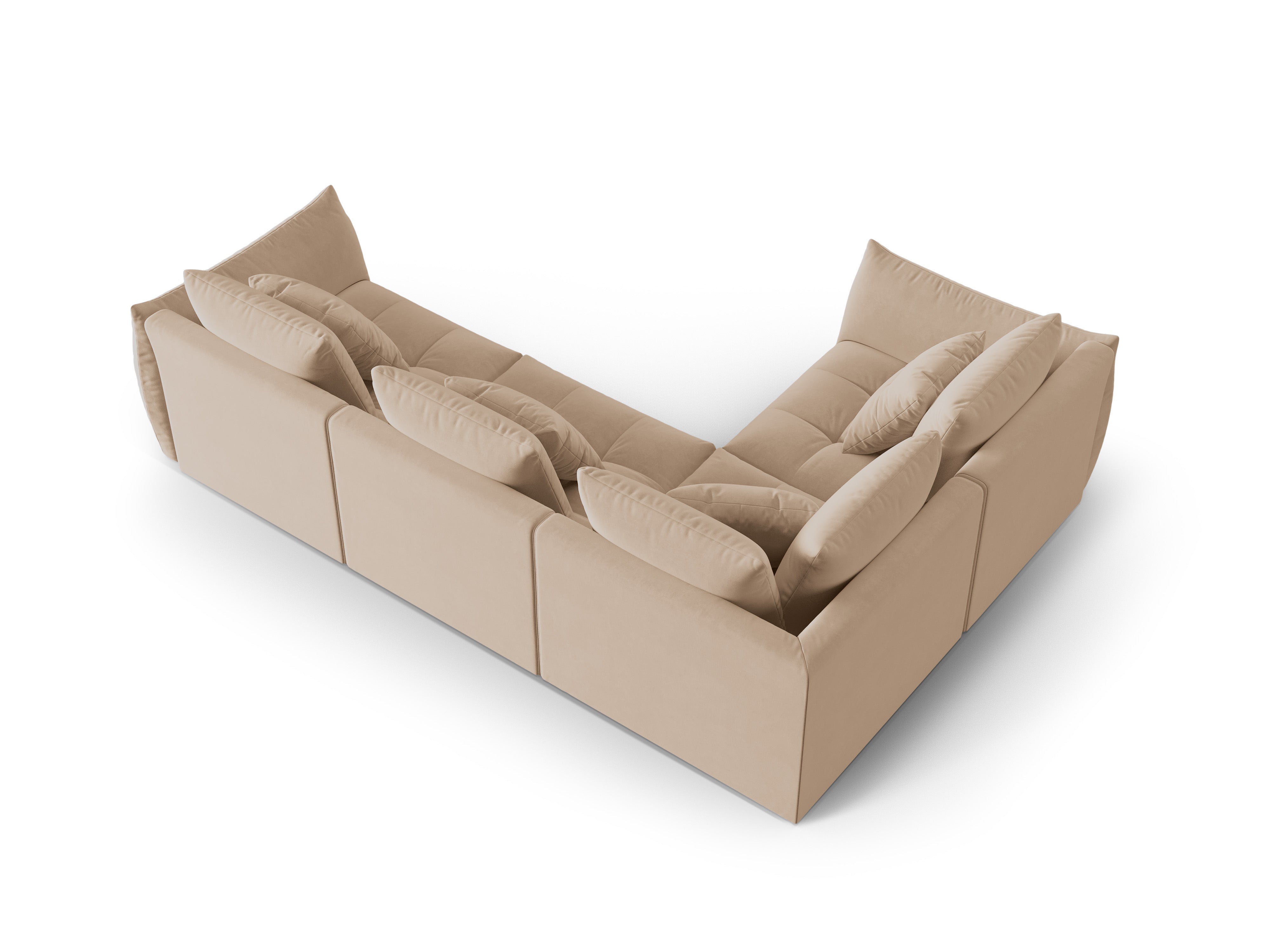 Modular velvet corner sofa for three people, left-facing, BLOOM in sand color