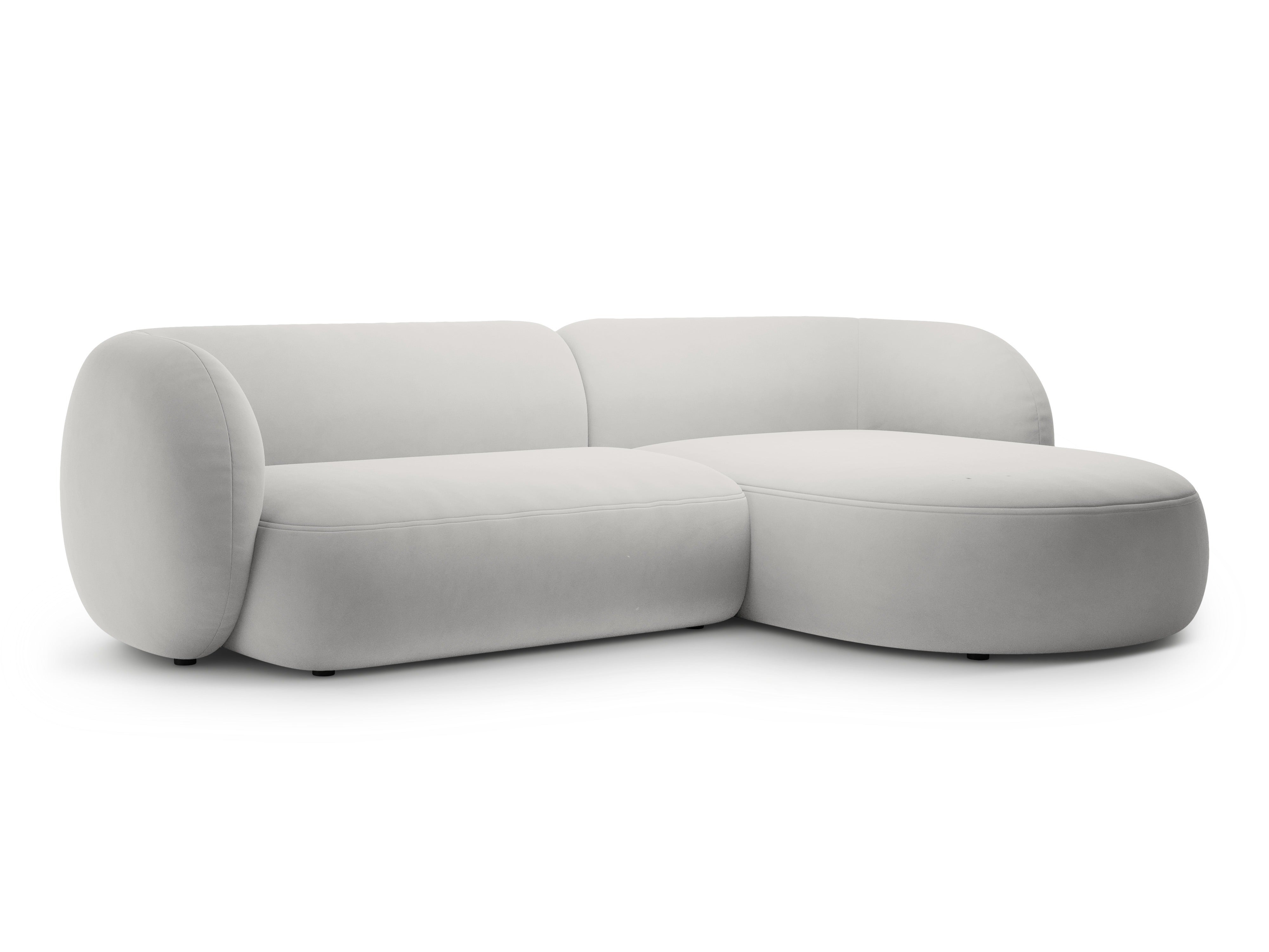 Right-facing velvet corner sofa for 3 people KATE light gray