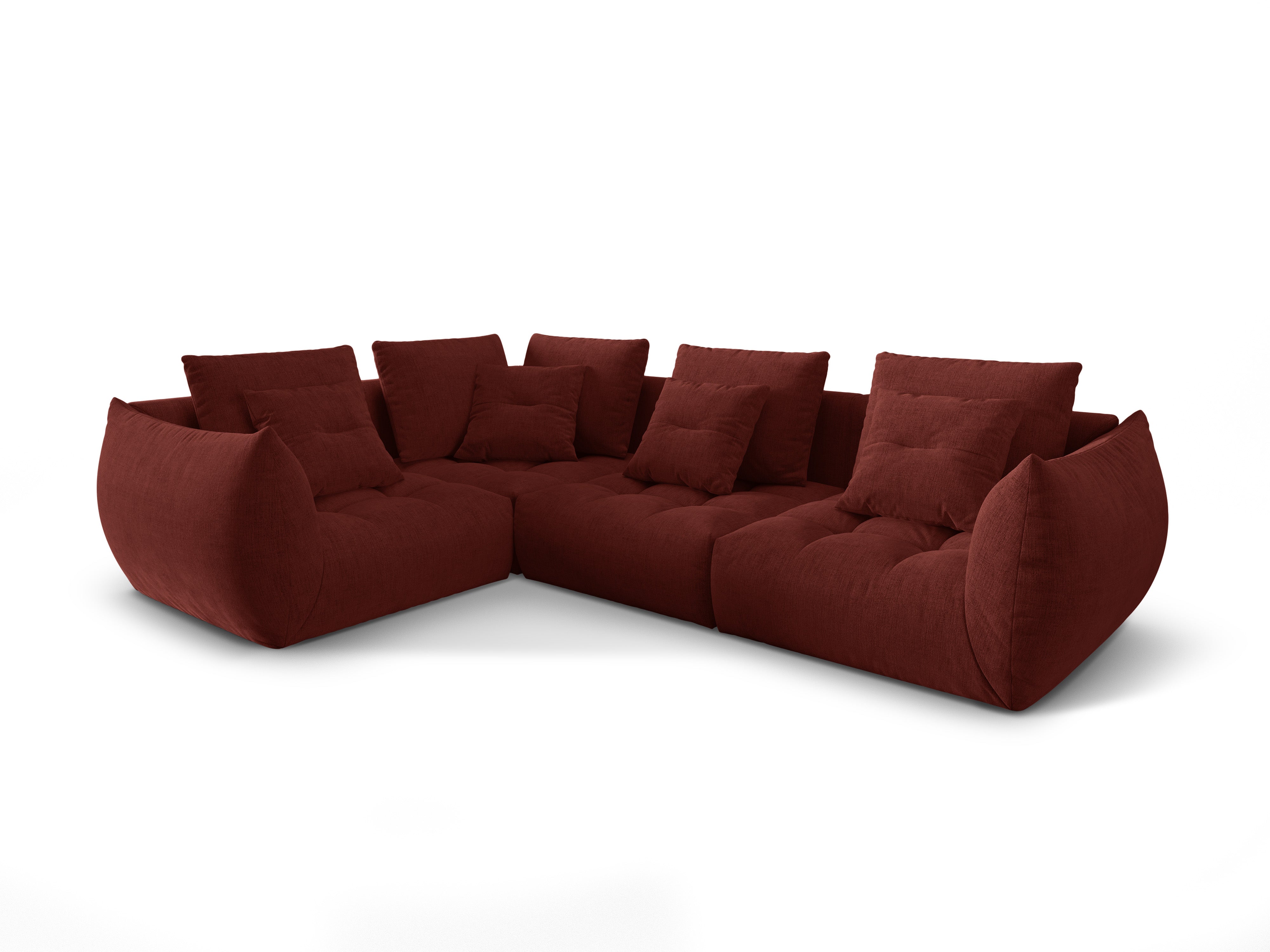 Left-facing 3-seater modular sofa BLOOM red chenille