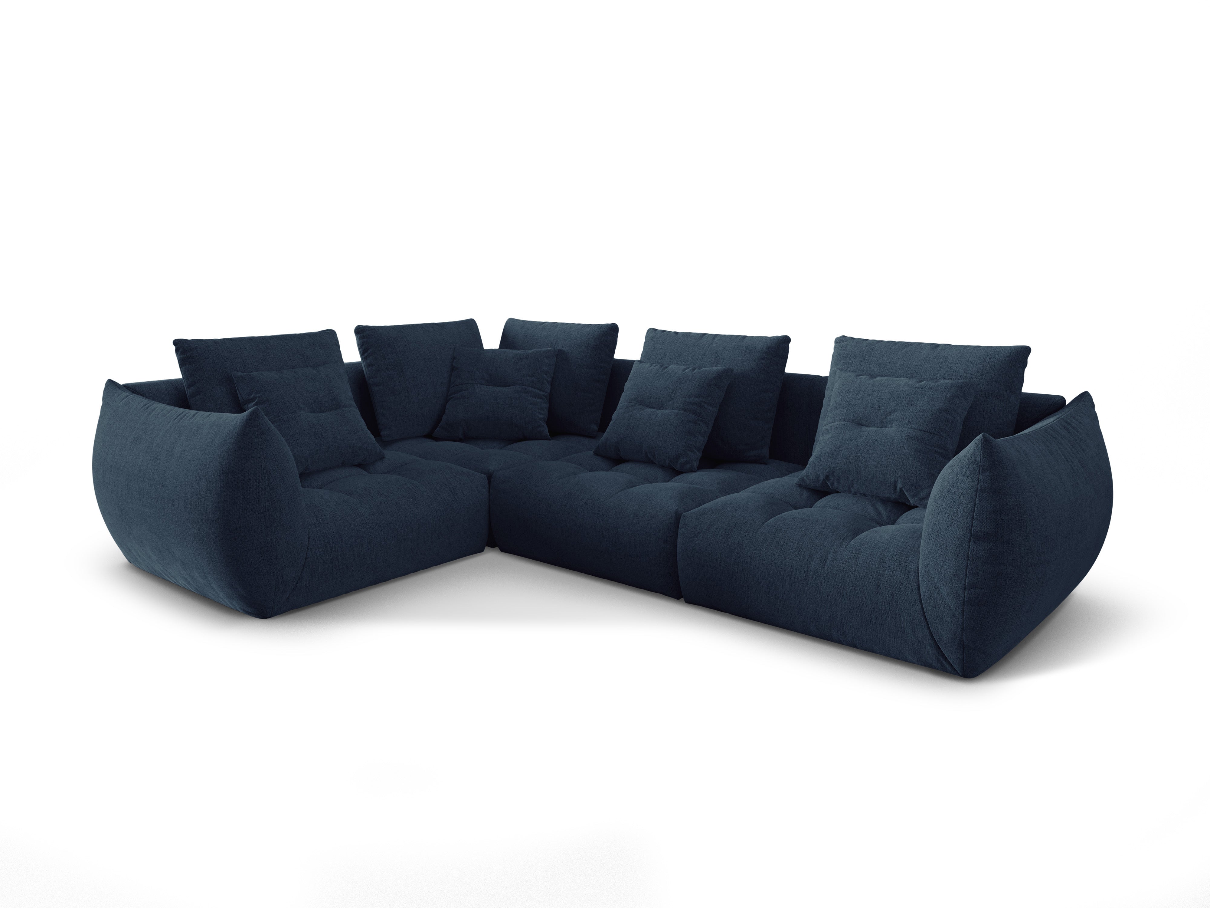 Left-facing 3-seater modular corner sofa BLOOM in navy chenille