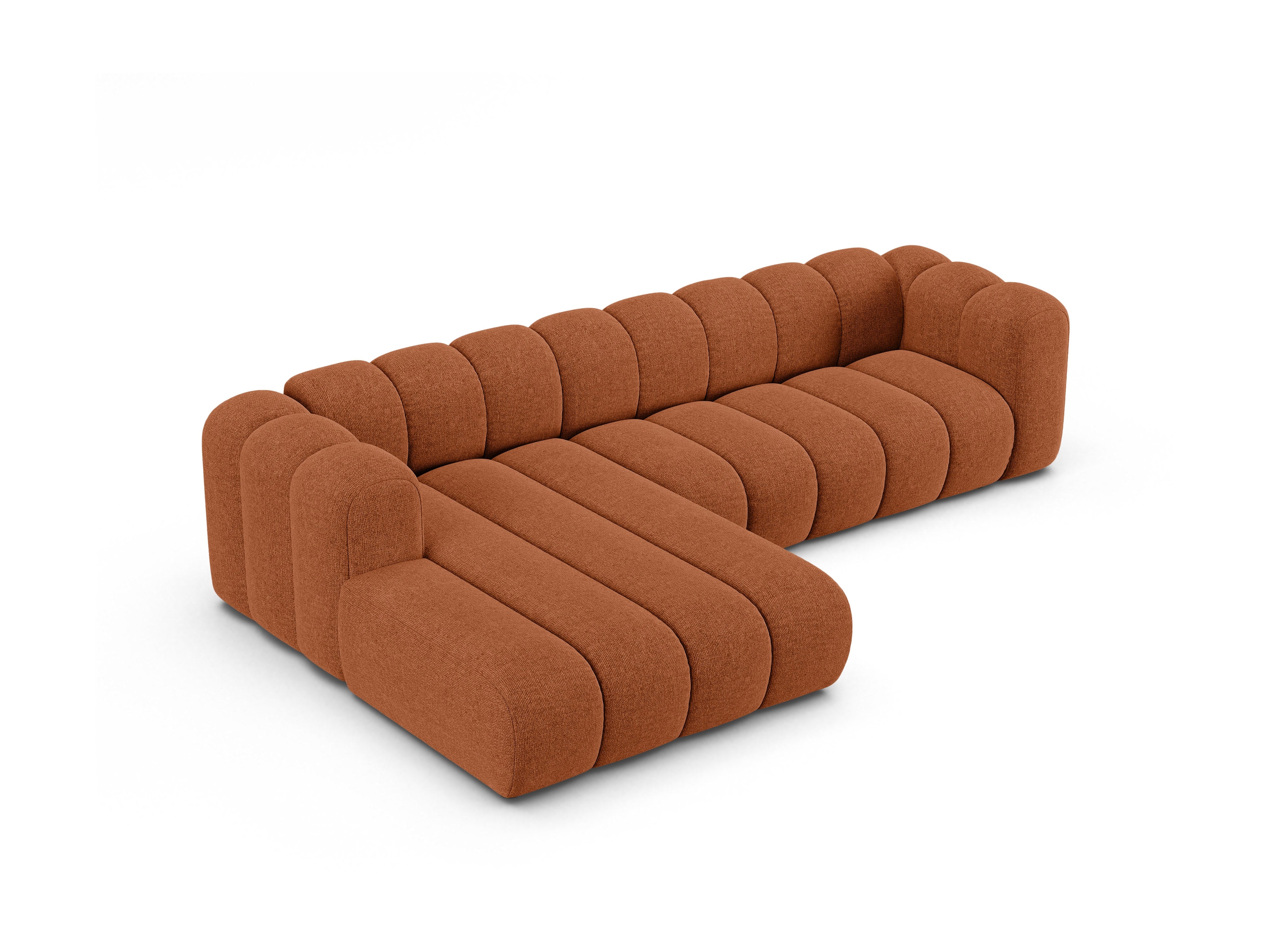 Left-facing 4-seater corner sofa LUPINE brick chenille