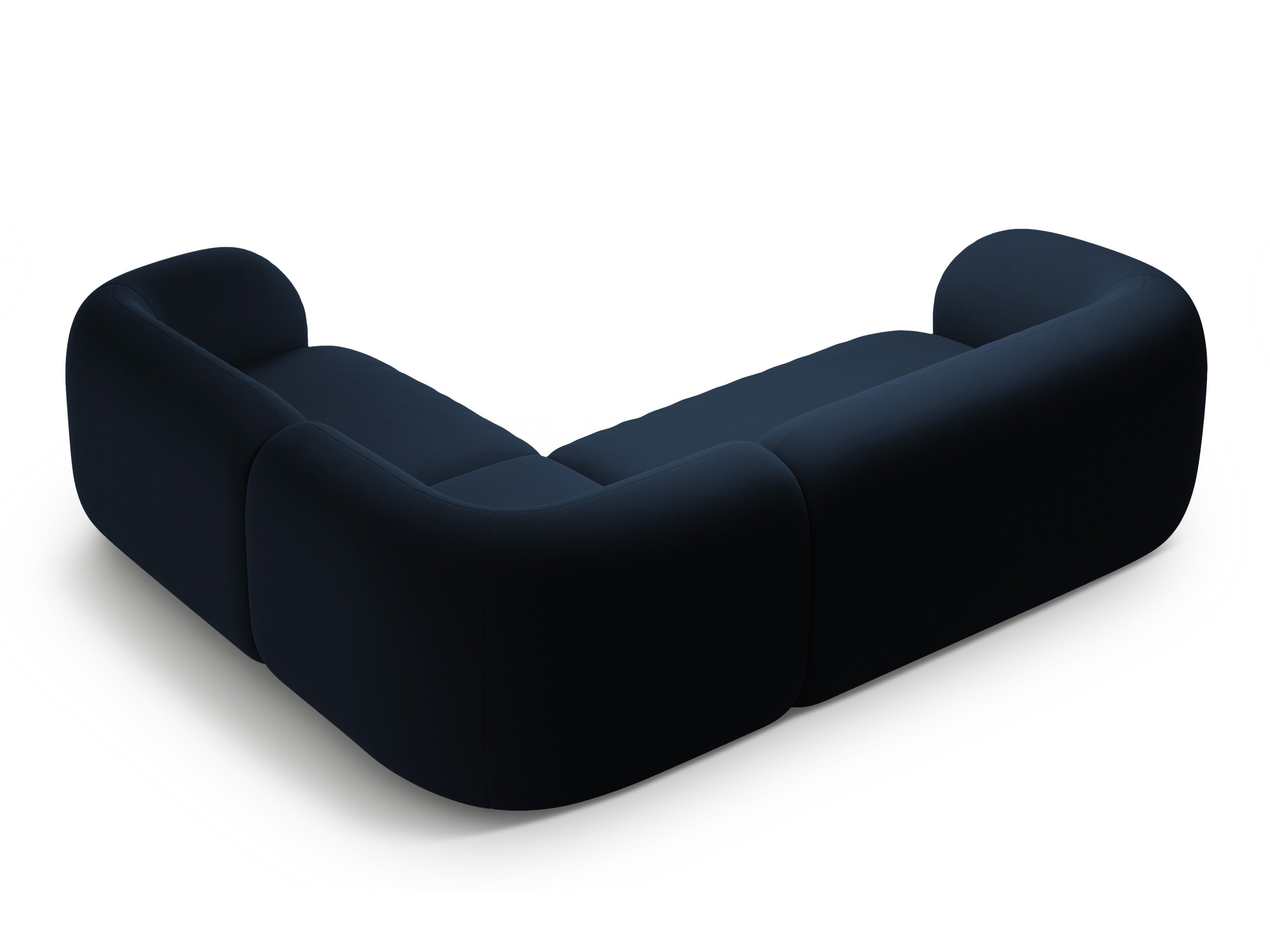 Rohová sedačka z jemného zamatového materiálu pravostranná pre 4 osoby KATE kráľovsky modrá