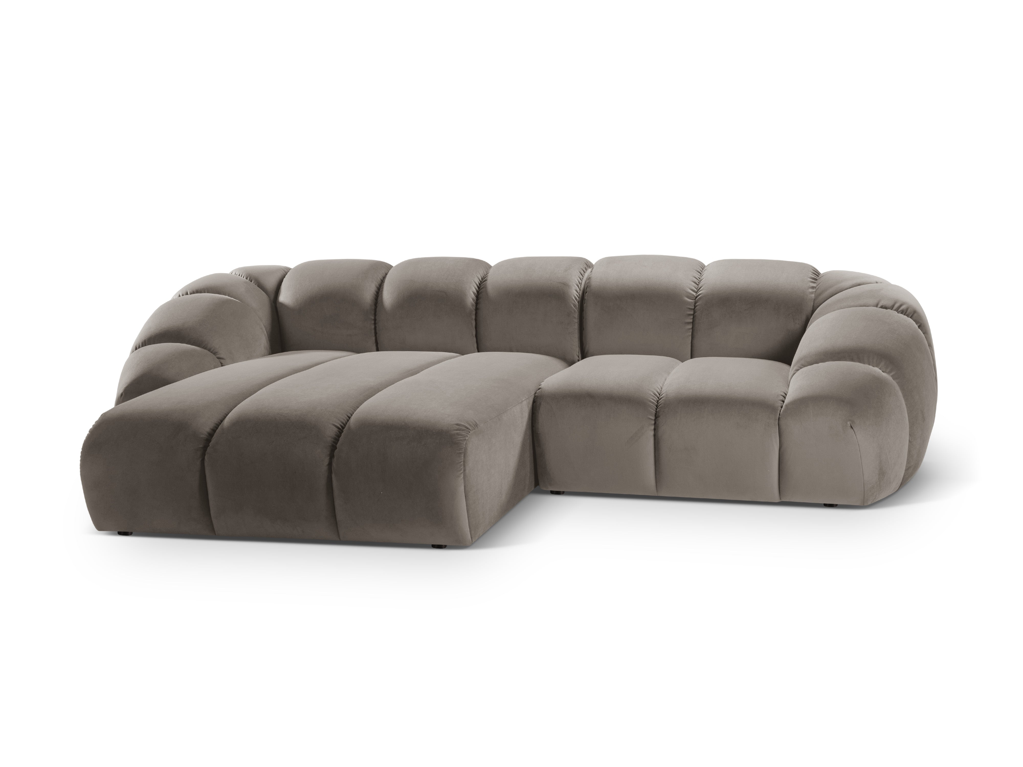 Velvet corner sofa for three people, left-sided DIANA in gray-brown