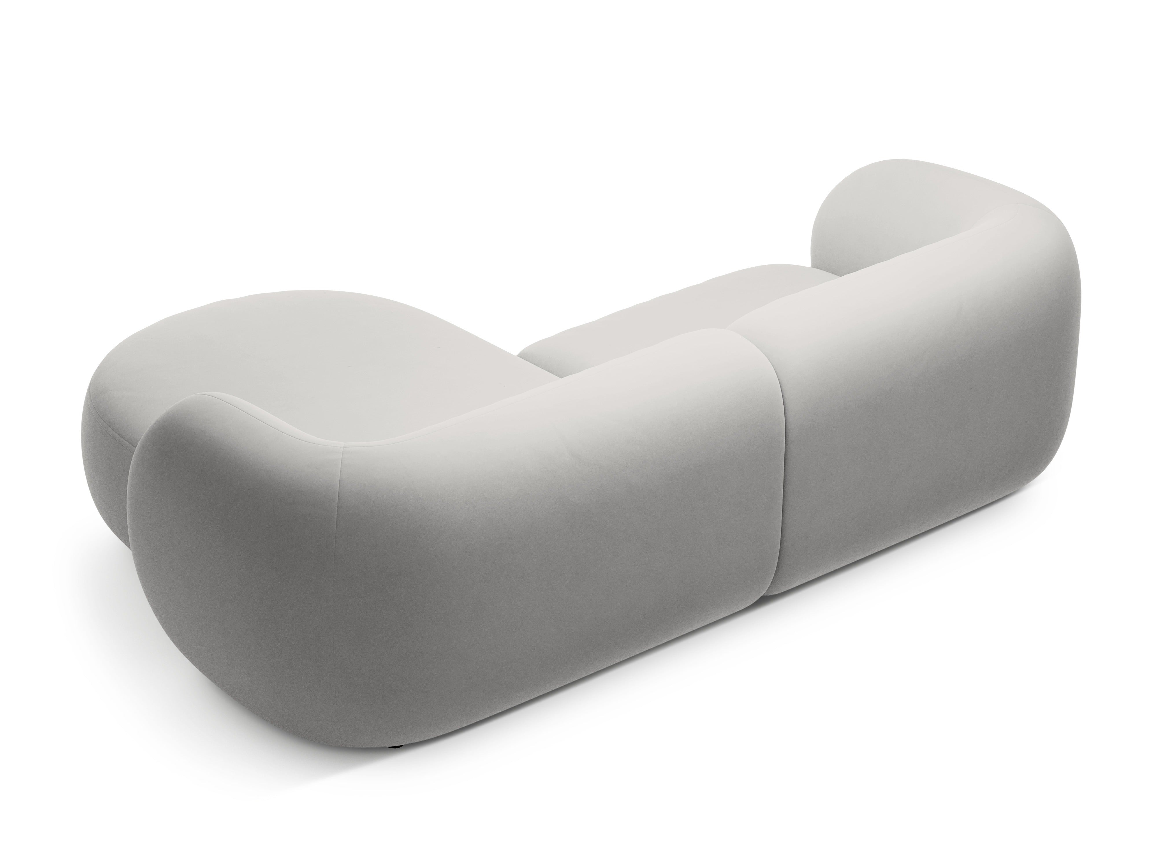 Svetlosivý pravostranný sametový rohový gauč pre 2 osoby KATE