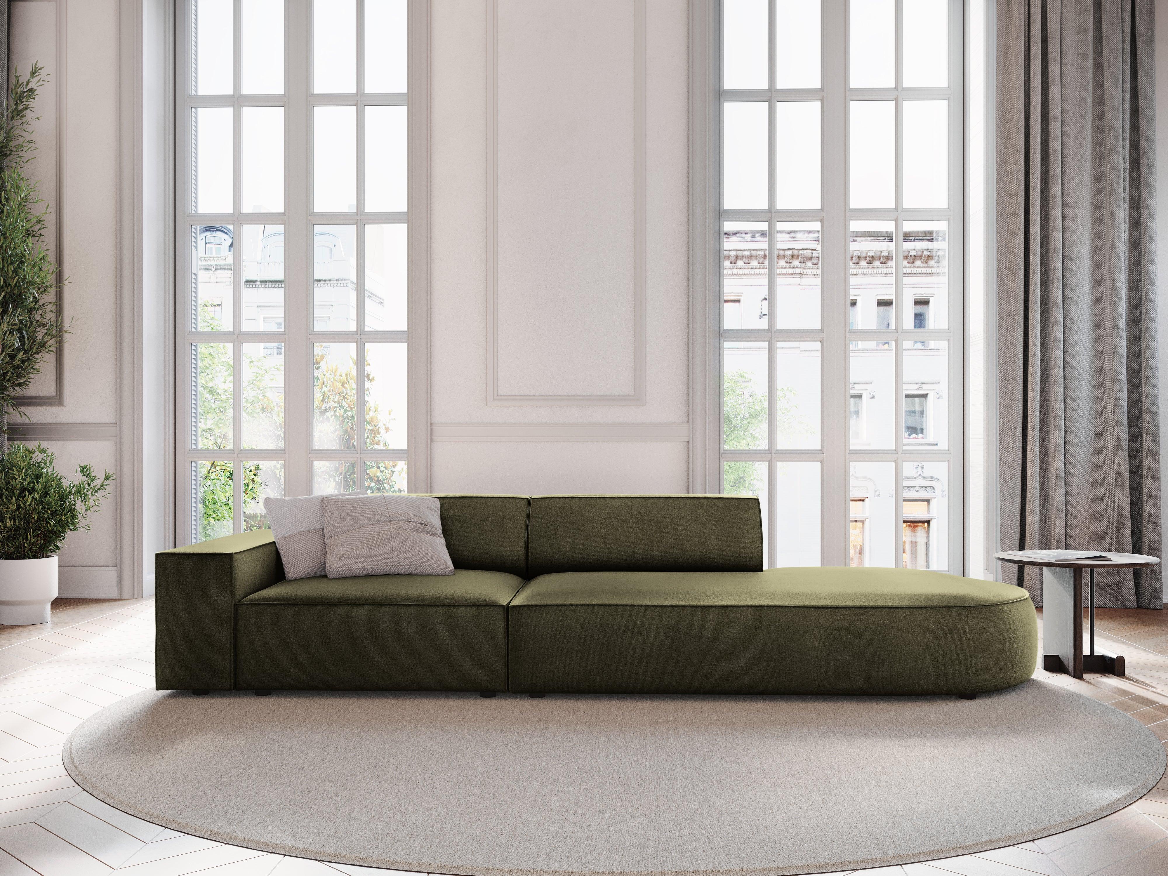 Sofa aksamitna prawostronna okrągła 3-osobowa JODIE zielony Micadoni    Eye on Design