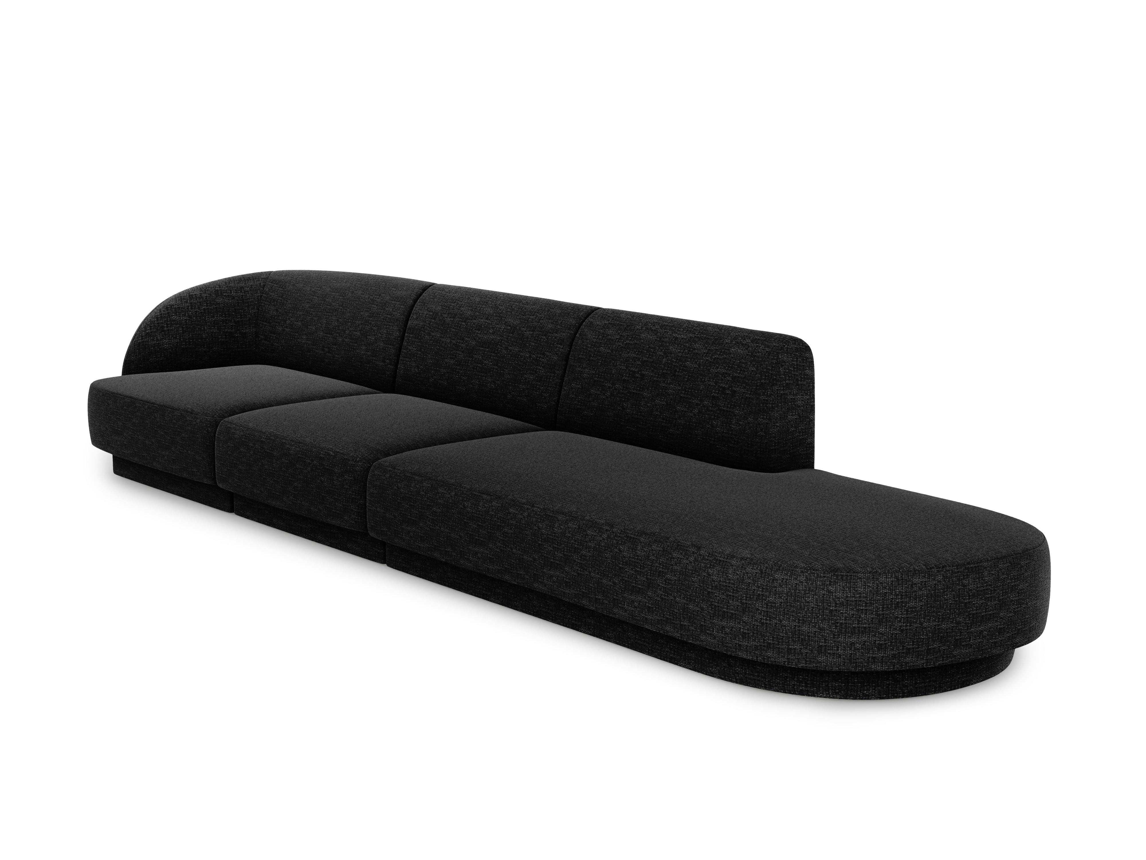 Sofa prawostronna 4-osobowa w tkaninie szenilowej otwarta MILEY czarny Micadoni    Eye on Design