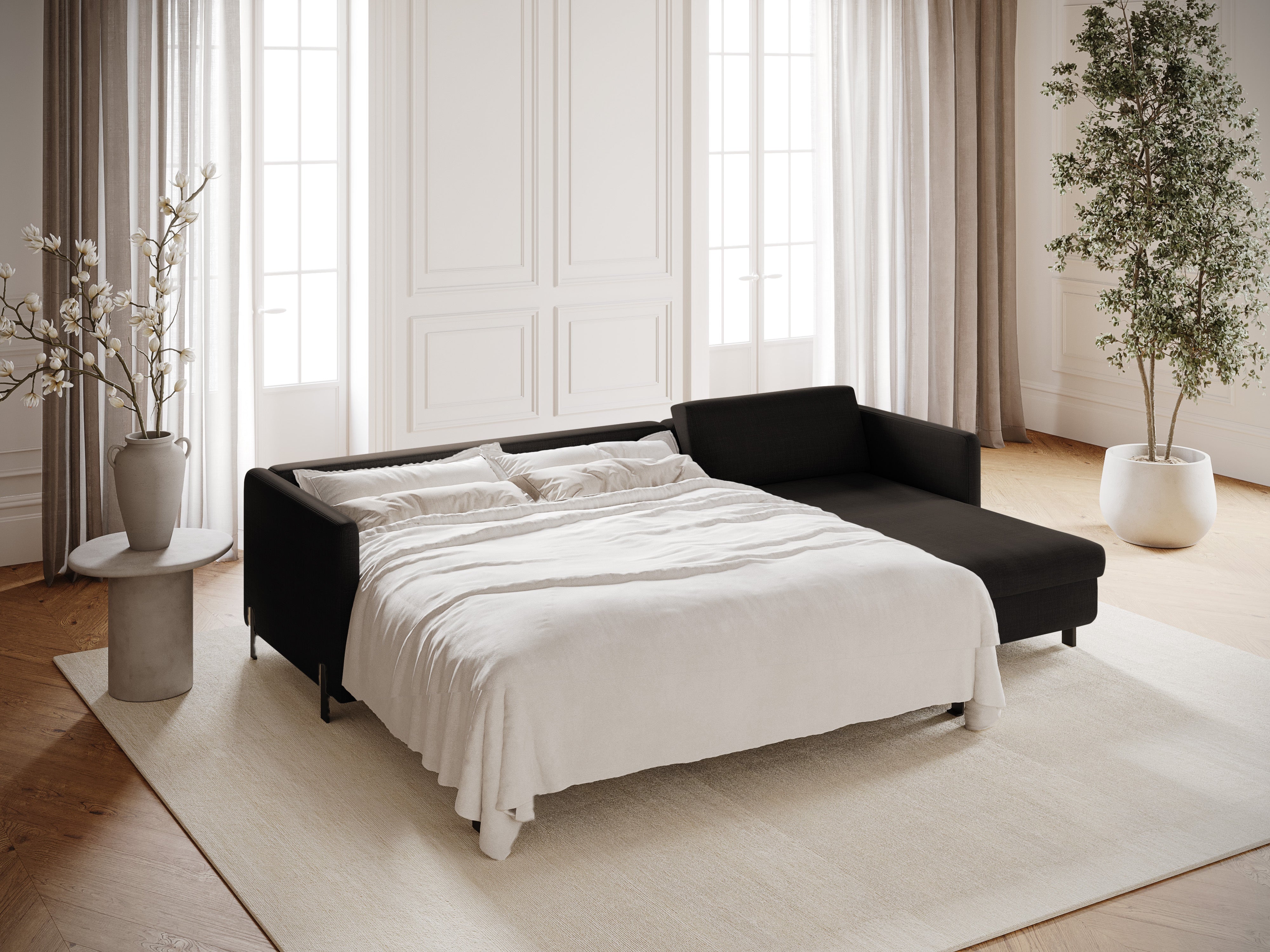 Right-hand corner sofa bed GLORIA dark gray chenille