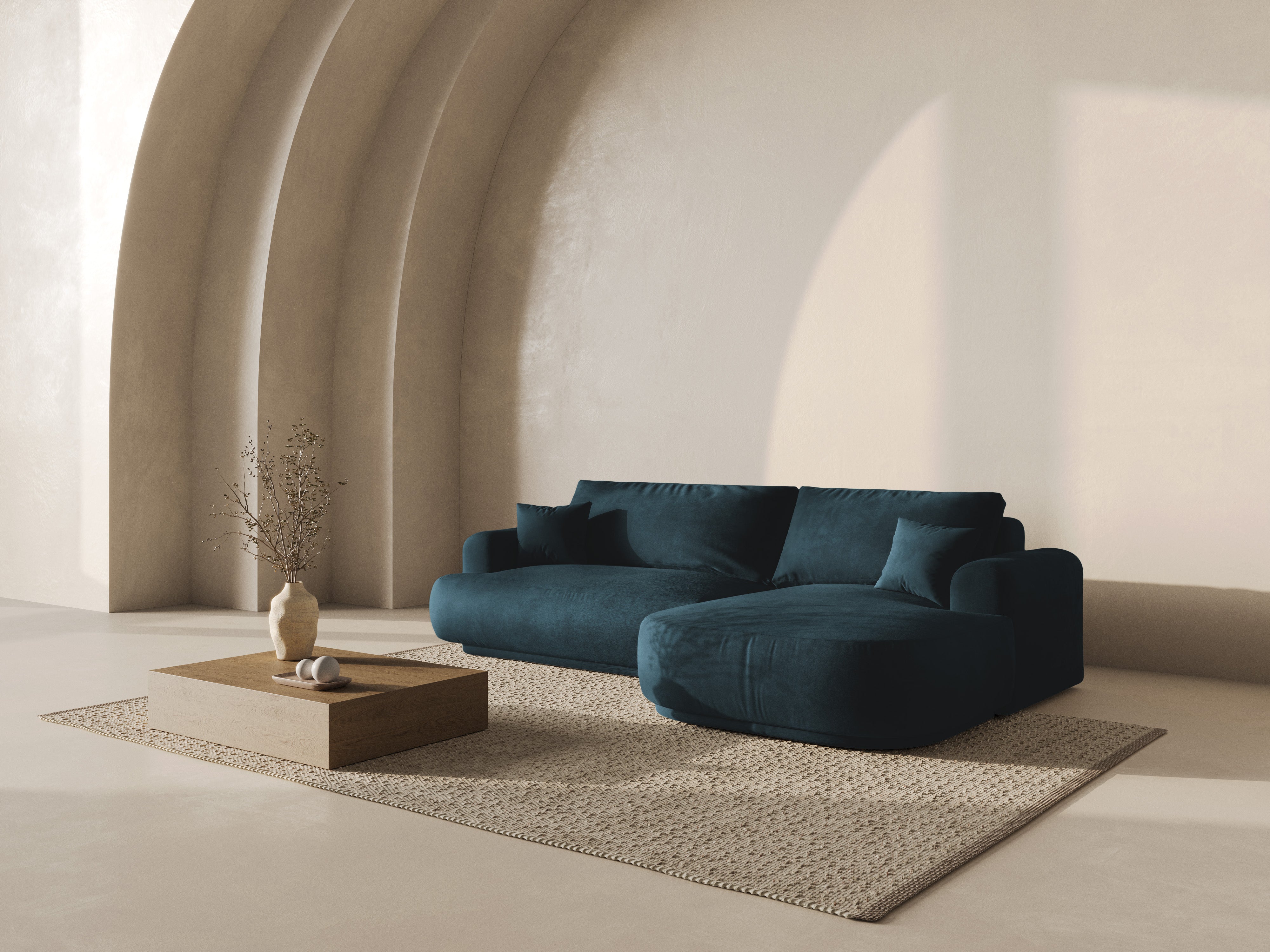 Velvet right -sided corner with sleeping function Ella Petrol navy blue