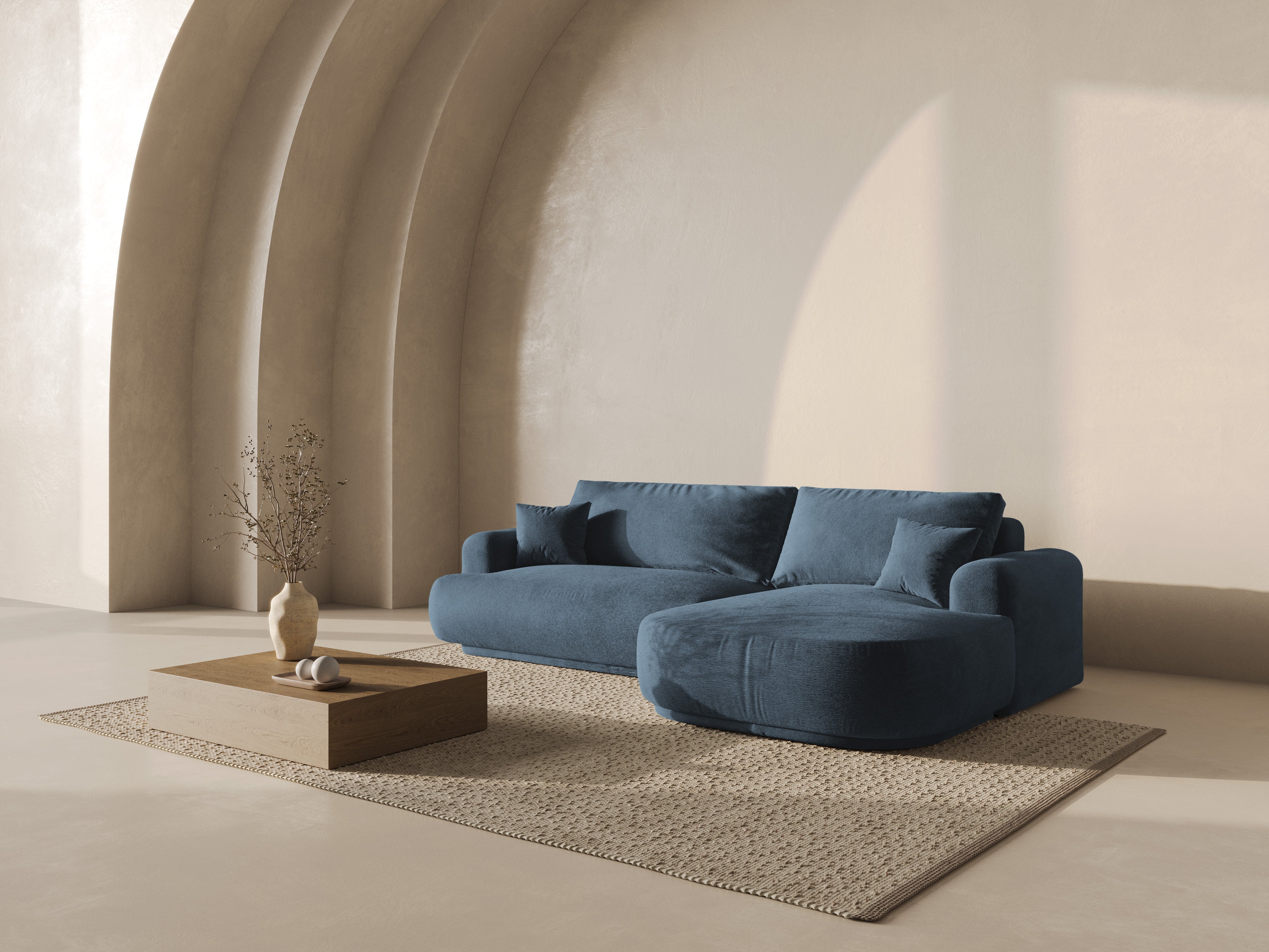 Pravostranný rohový gauč s funkciou spania ELLA tmavomodrý