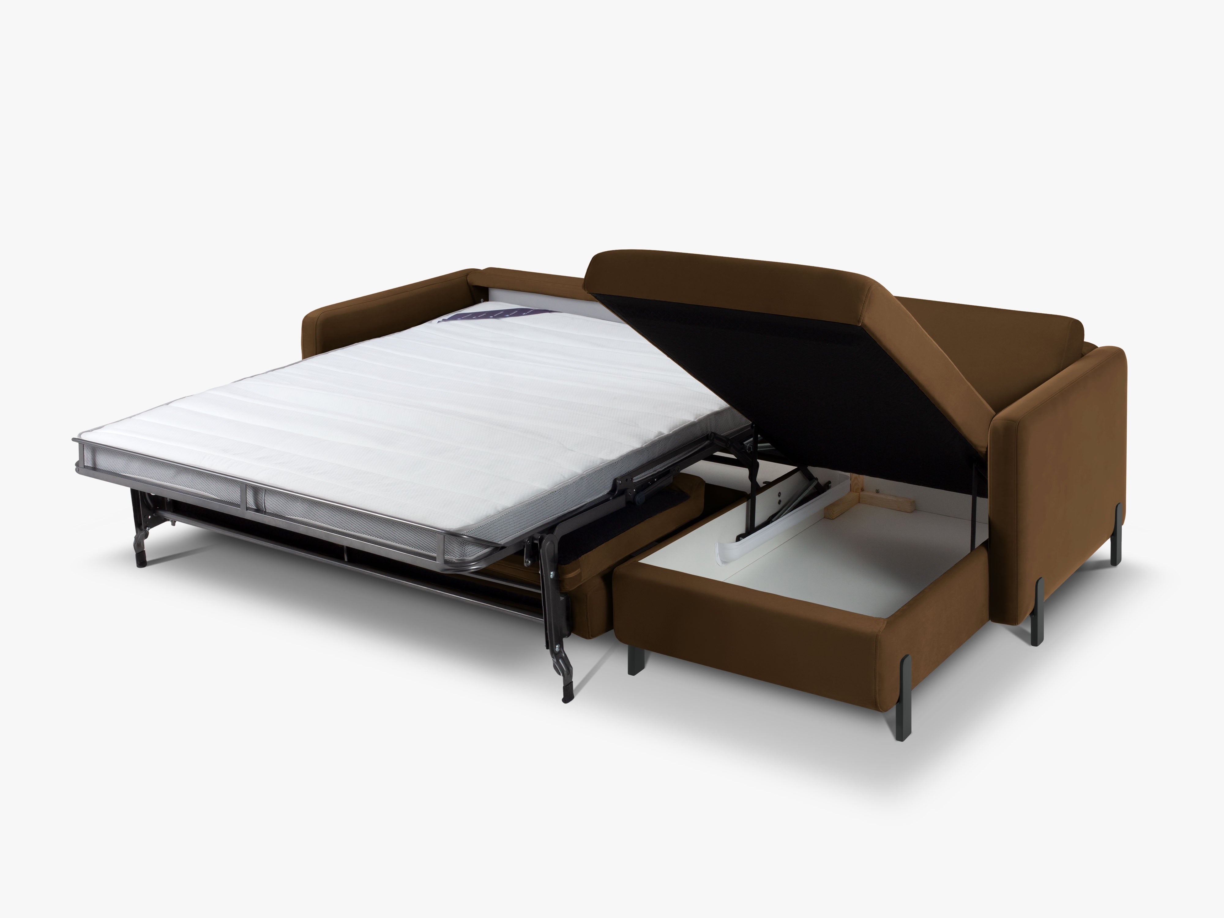 Rohová pohovka z jemného sametu pravostranná s funkciou spania GLORIA čokoládová