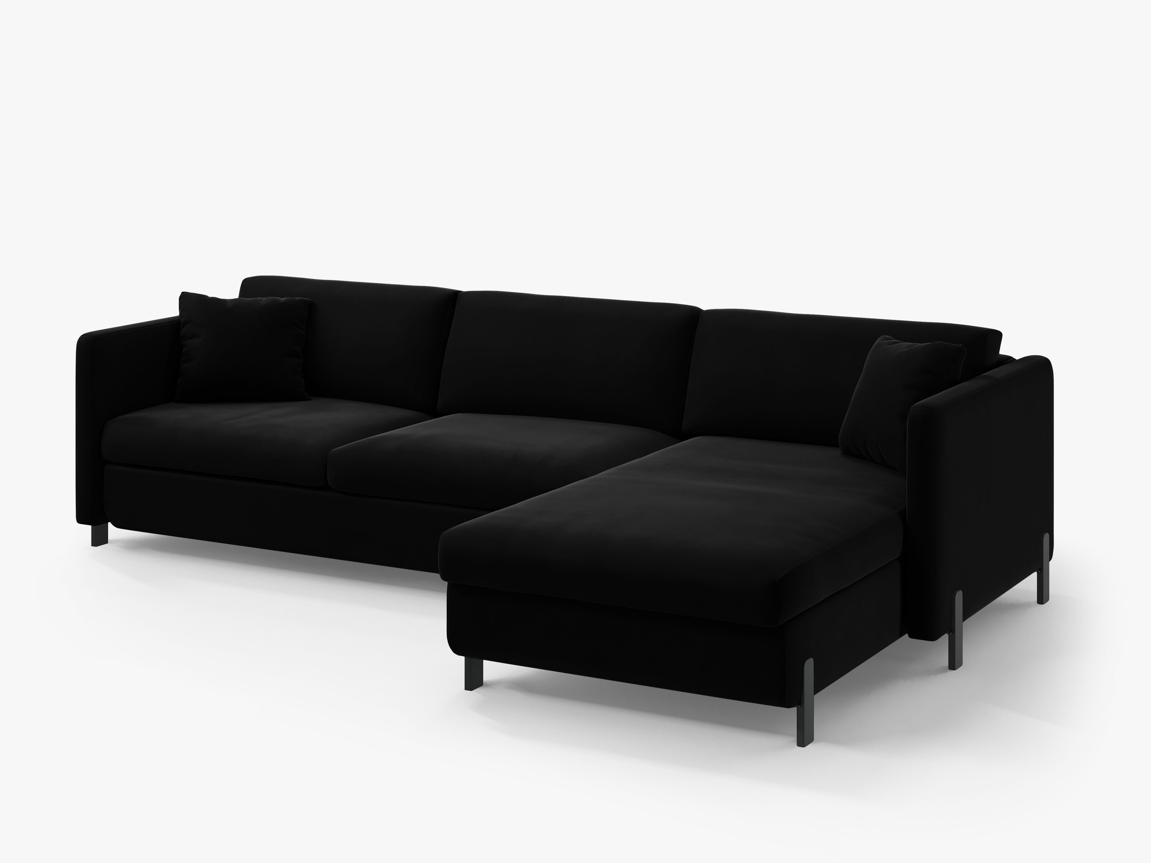 Black velvet right-sided corner sofa bed GLORIA