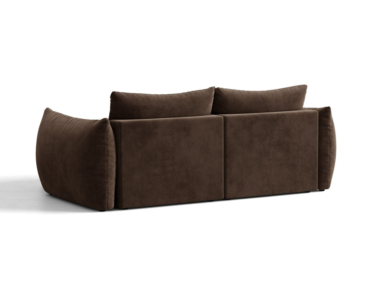 Narożnik aksamitny prawostronny z funkcją spania BLOOM ciemnobrązowy – ujęcie 4