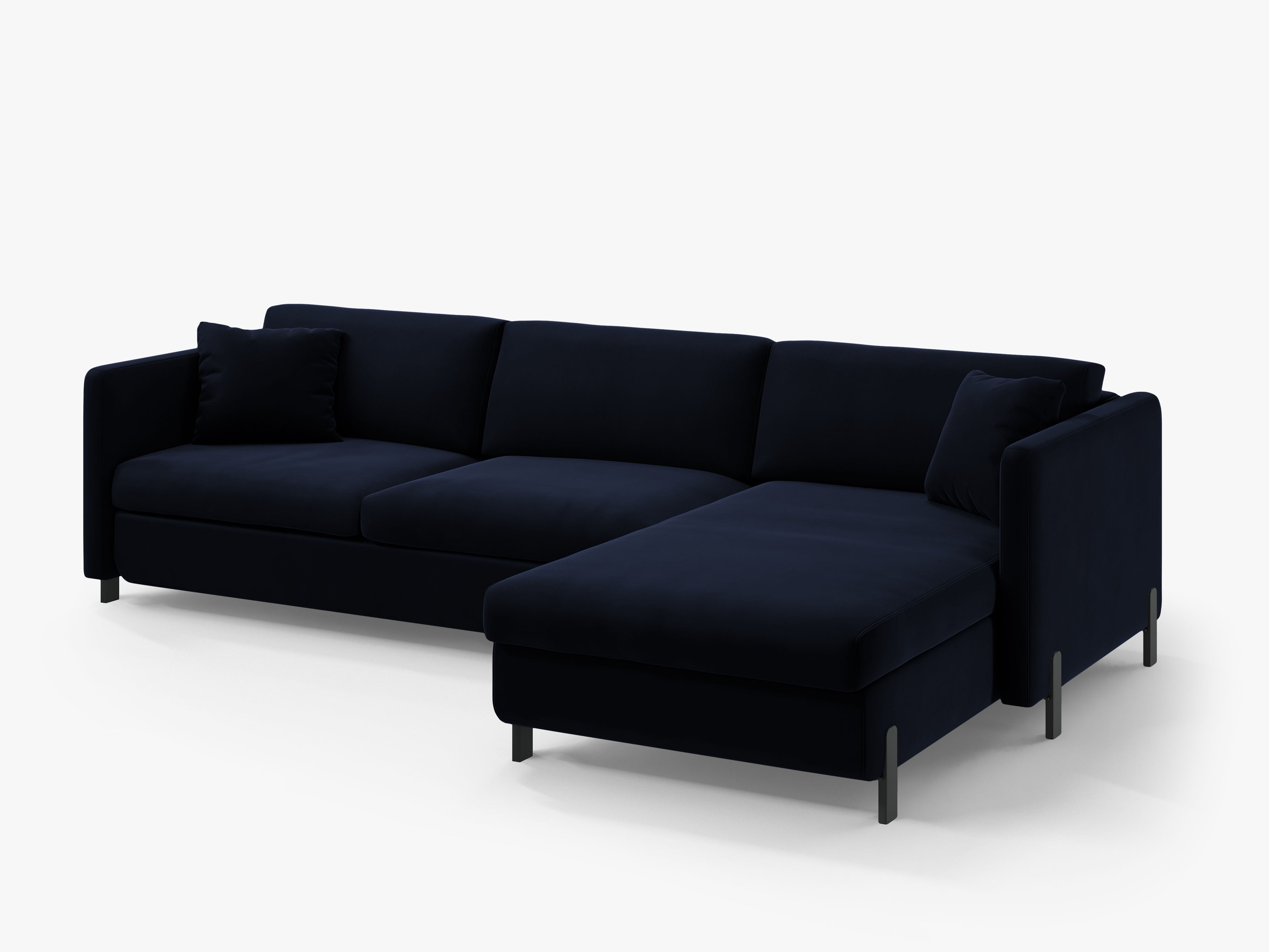 Right-facing velvet corner sofa for 4 people with sleeping function GLORIA royal blue