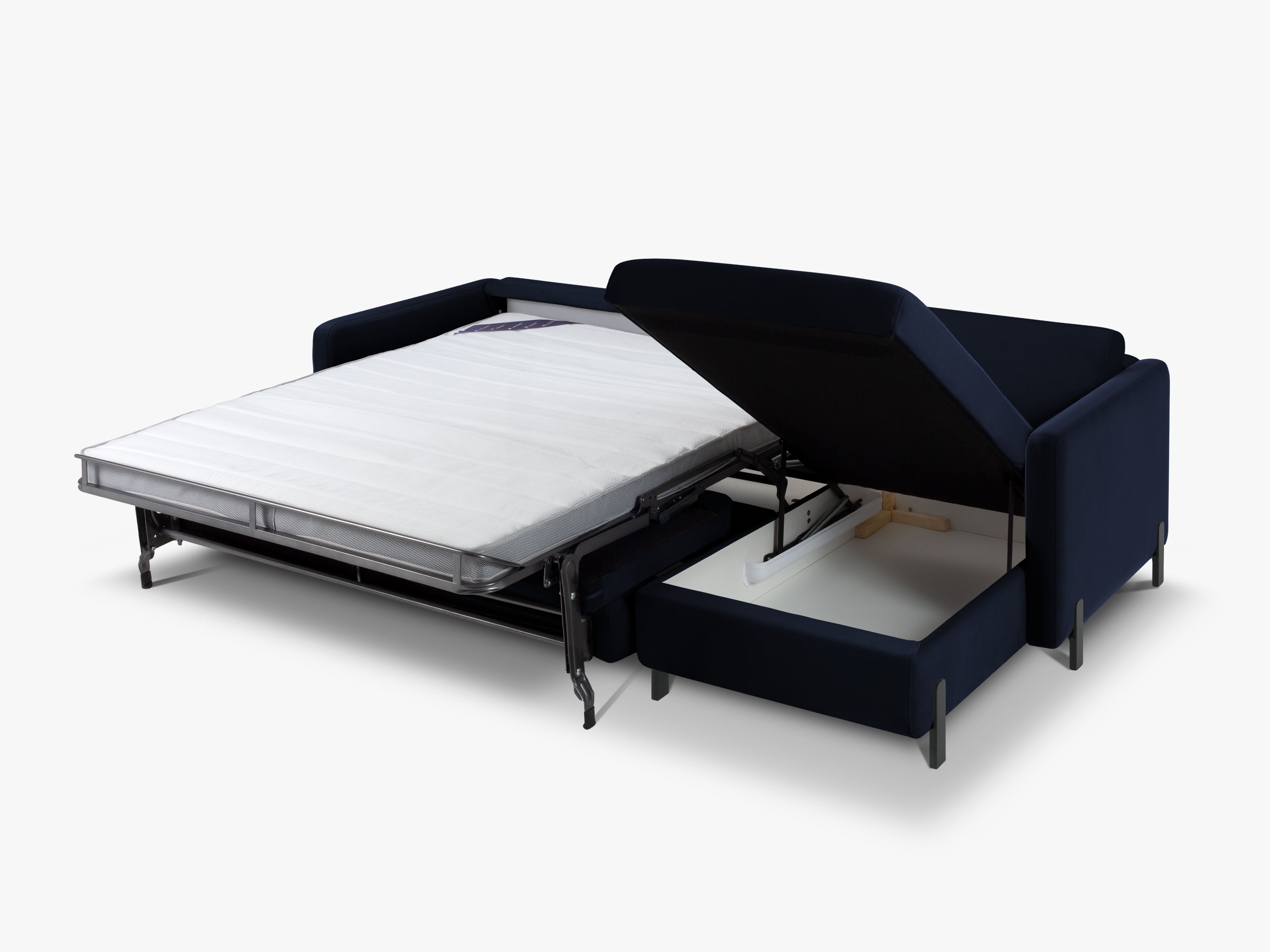 Right-facing velvet corner sofa for 4 people with sleeping function GLORIA royal blue