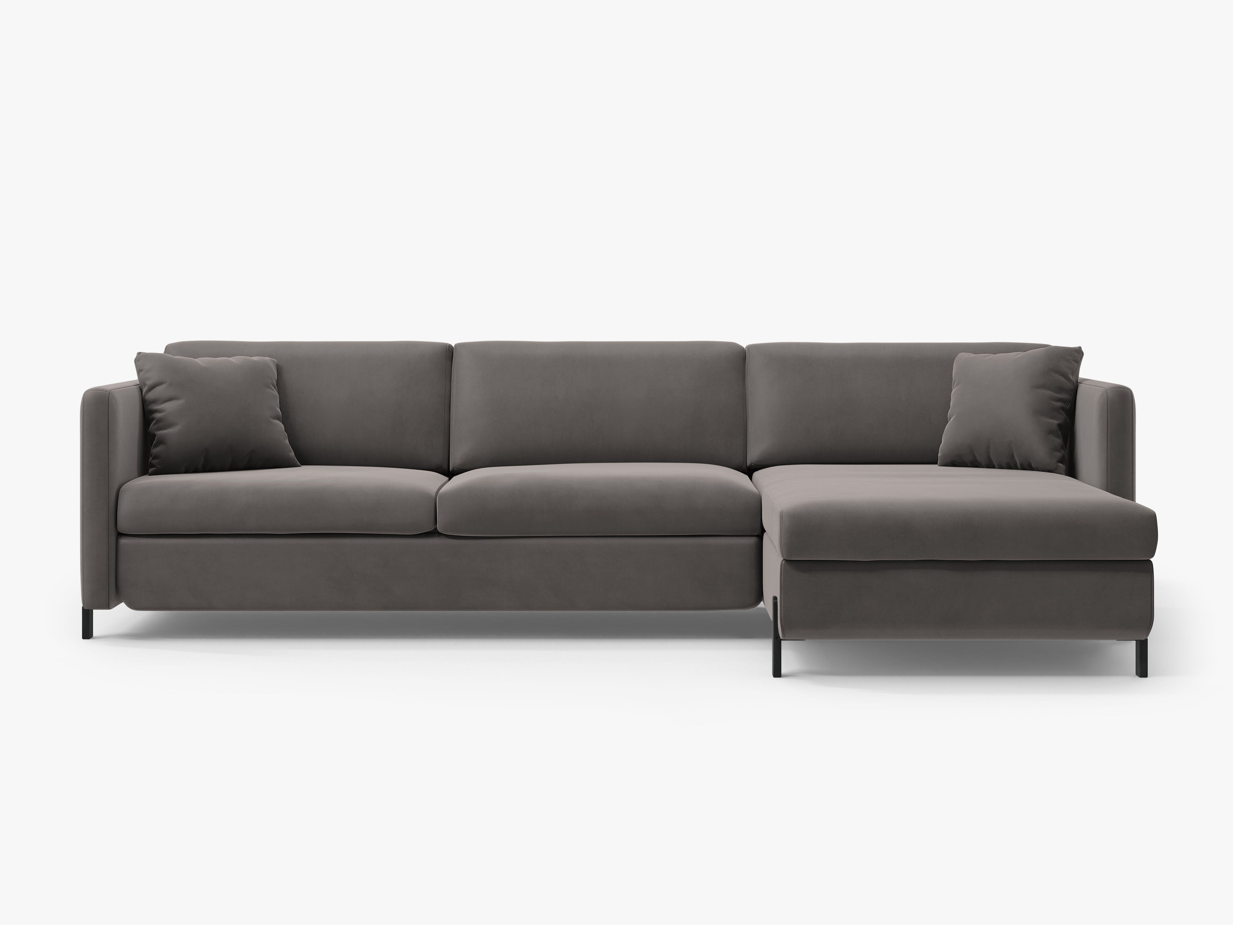 Gray right-facing velvet corner sofa for 4 people with sleeping function GLORIA