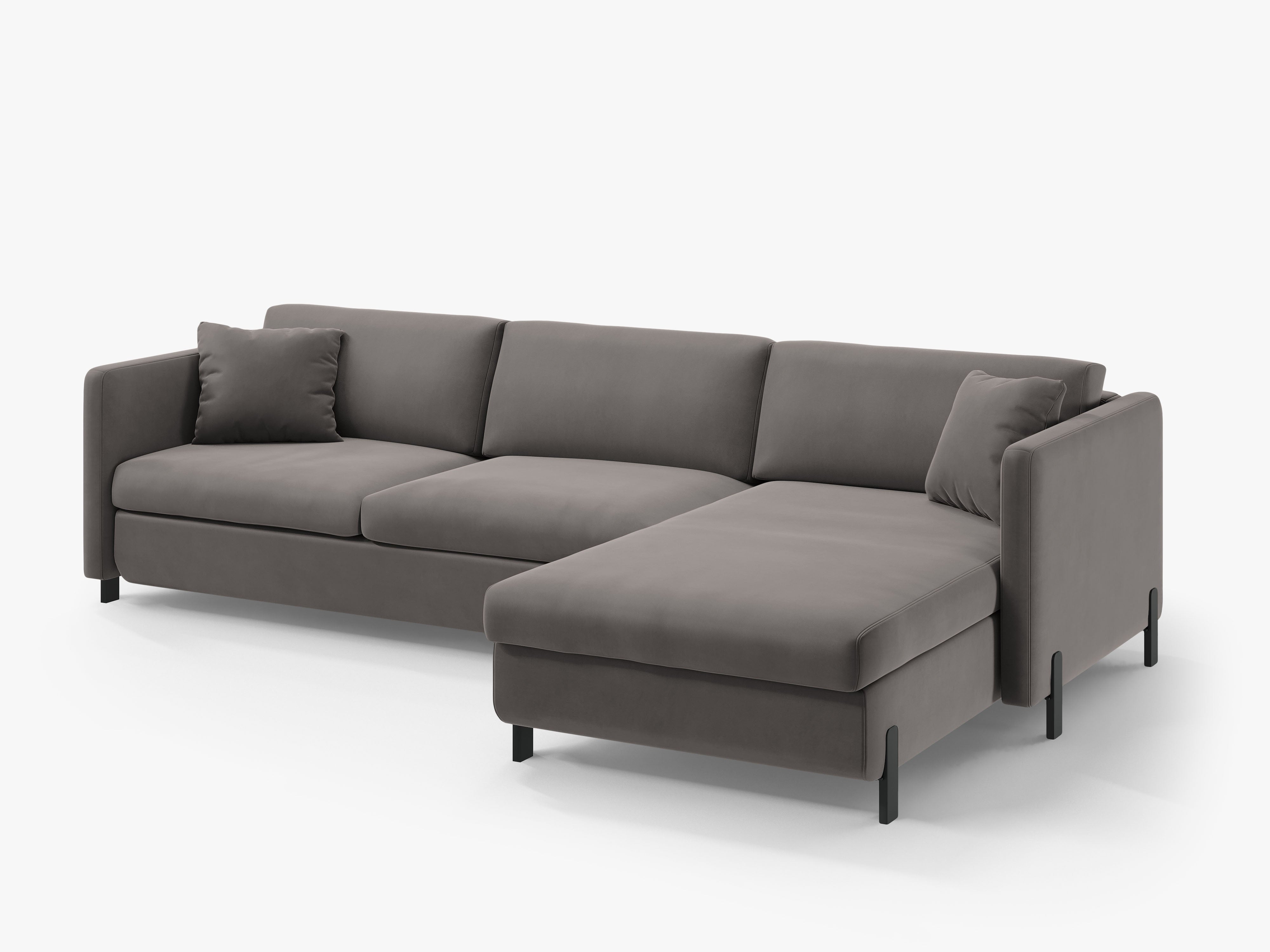 Gray right-facing velvet corner sofa for 4 people with sleeping function GLORIA