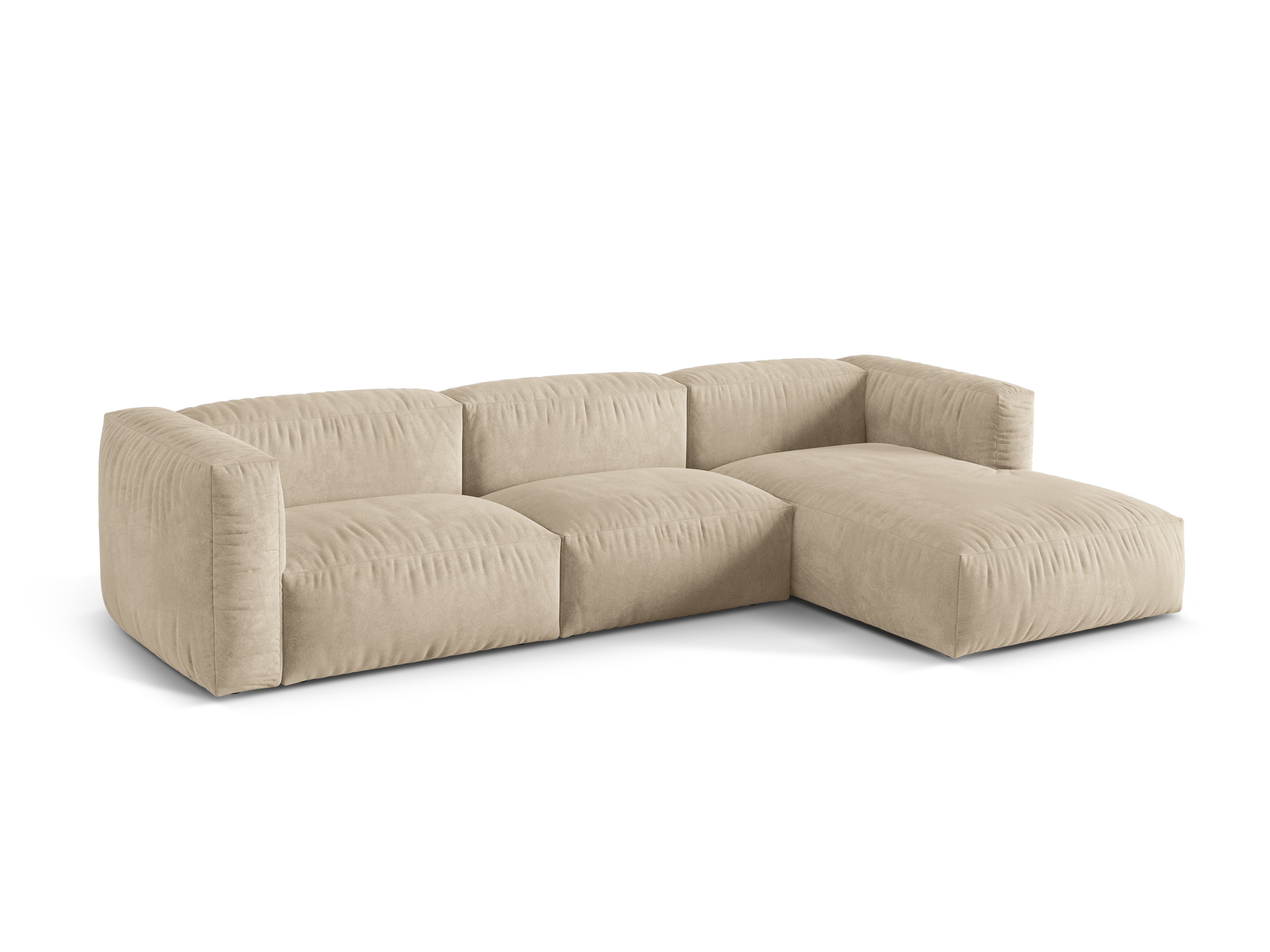 Right-sided corner velvet 3-seater Martin light beige