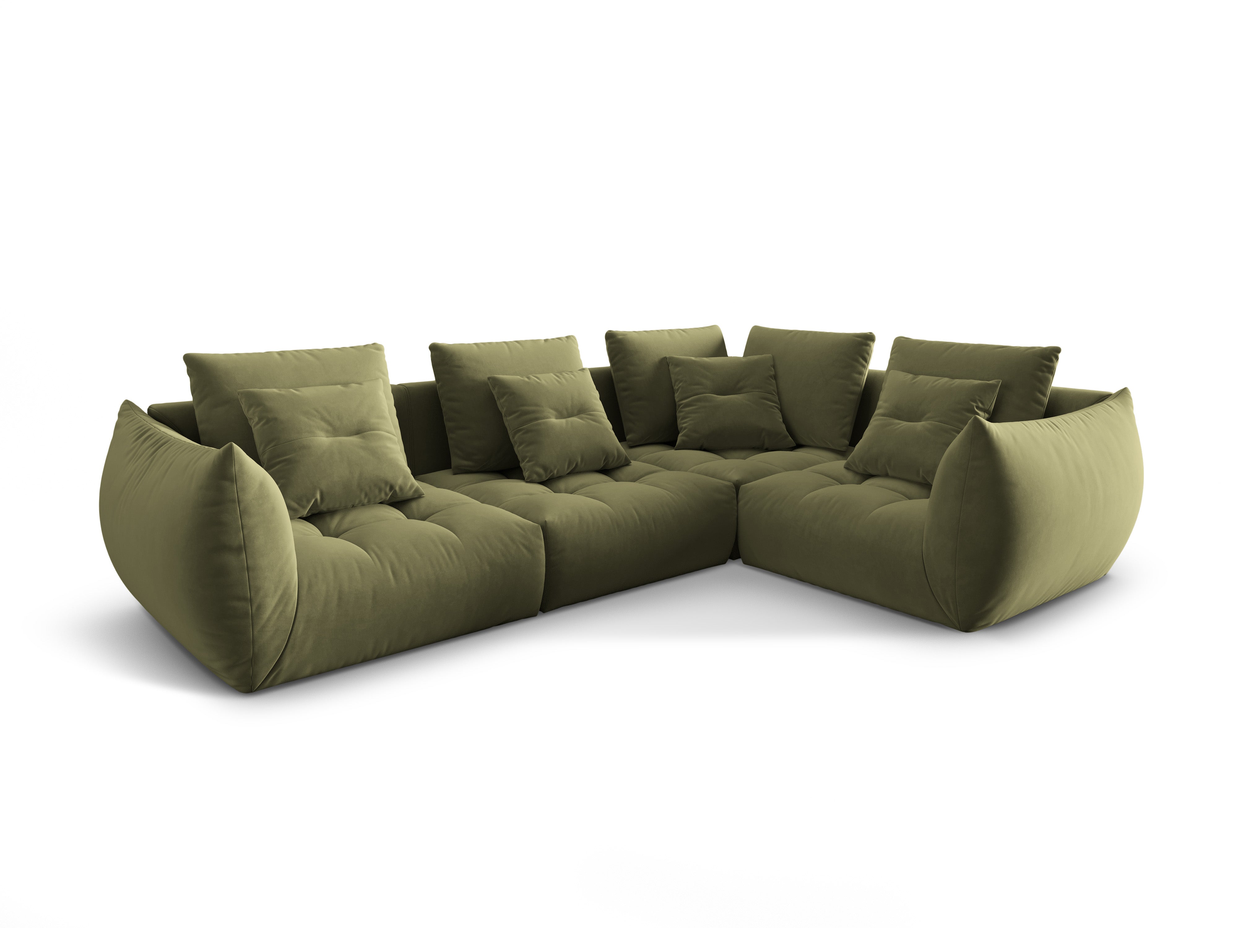Modular velvet corner sofa for three people, right-facing, BLOOM, green