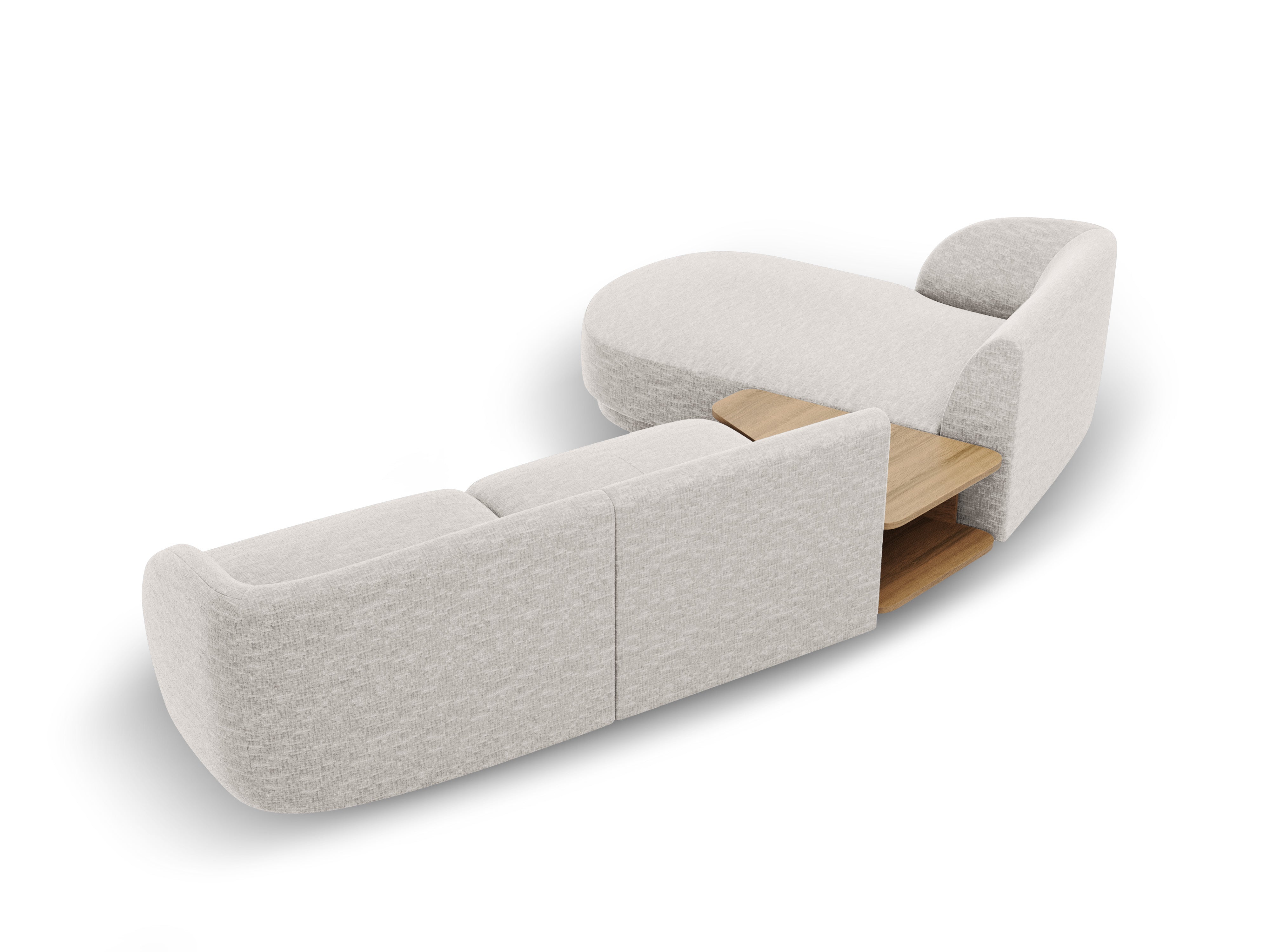 Modular corner sofa with table 3-seater left-sided MILEY light gray silky chenille