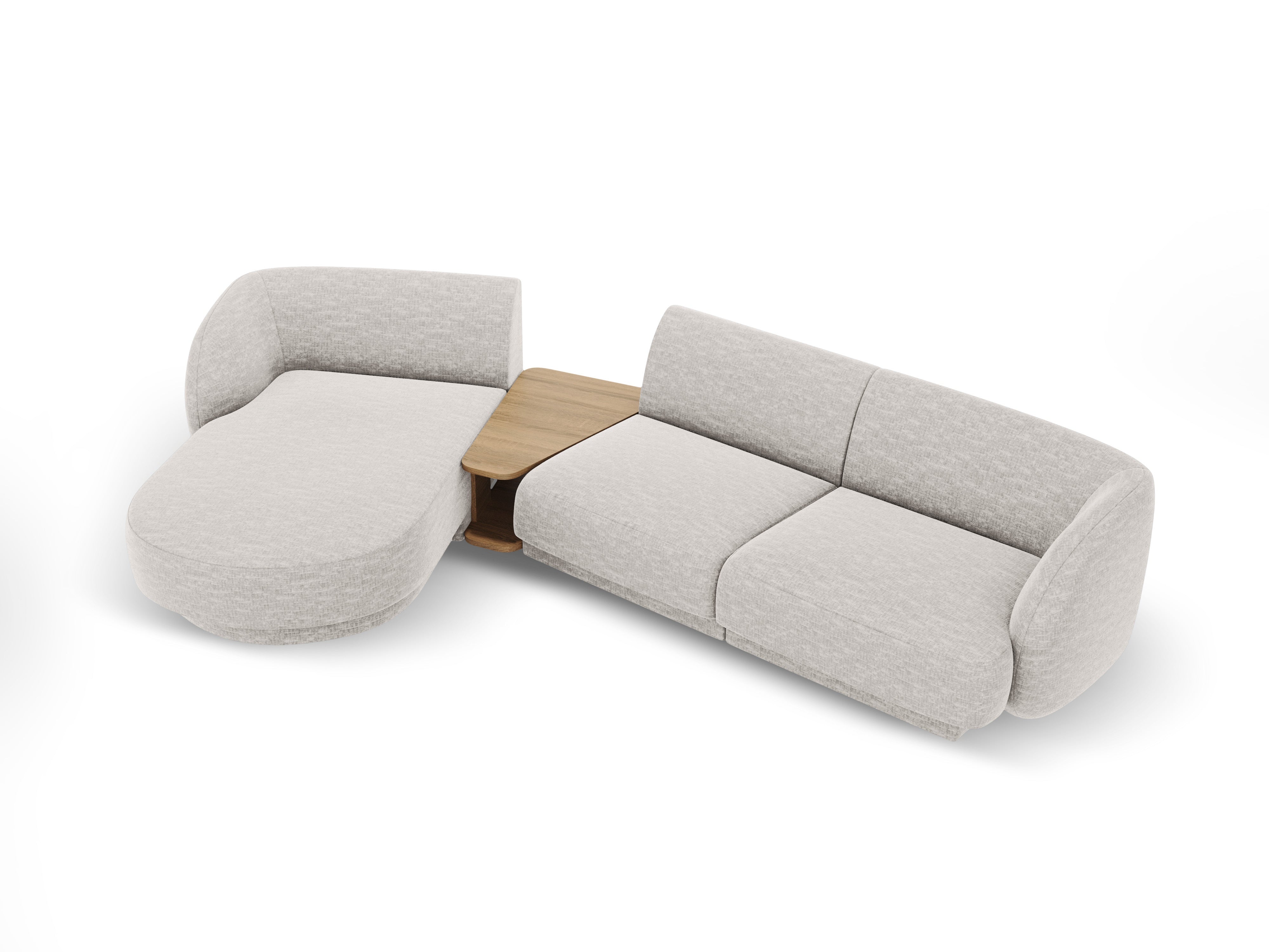 Modular corner sofa with table 3-seater left-sided MILEY gray chenille