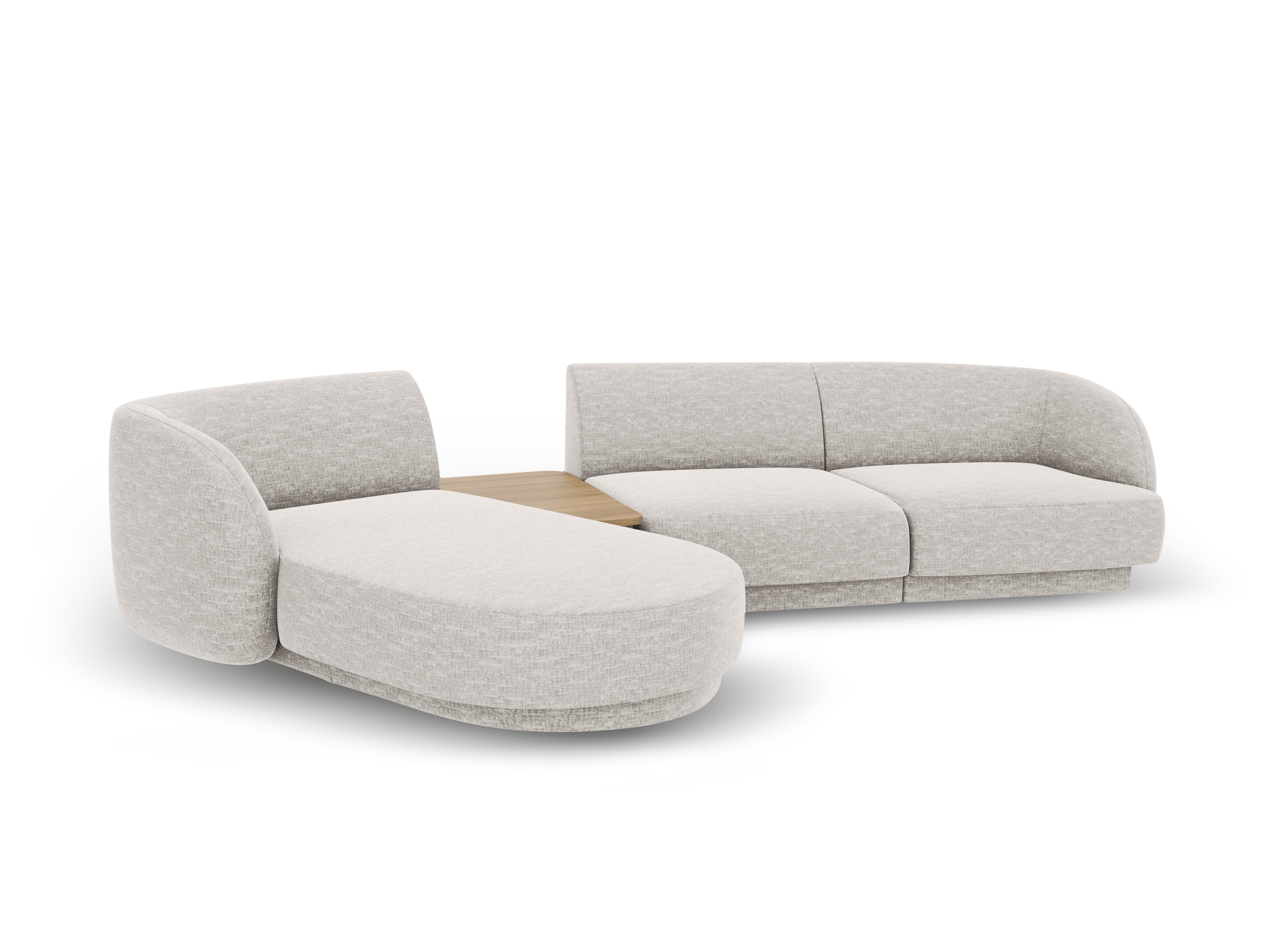 Modular corner sofa with table 3-seater left-sided MILEY gray chenille