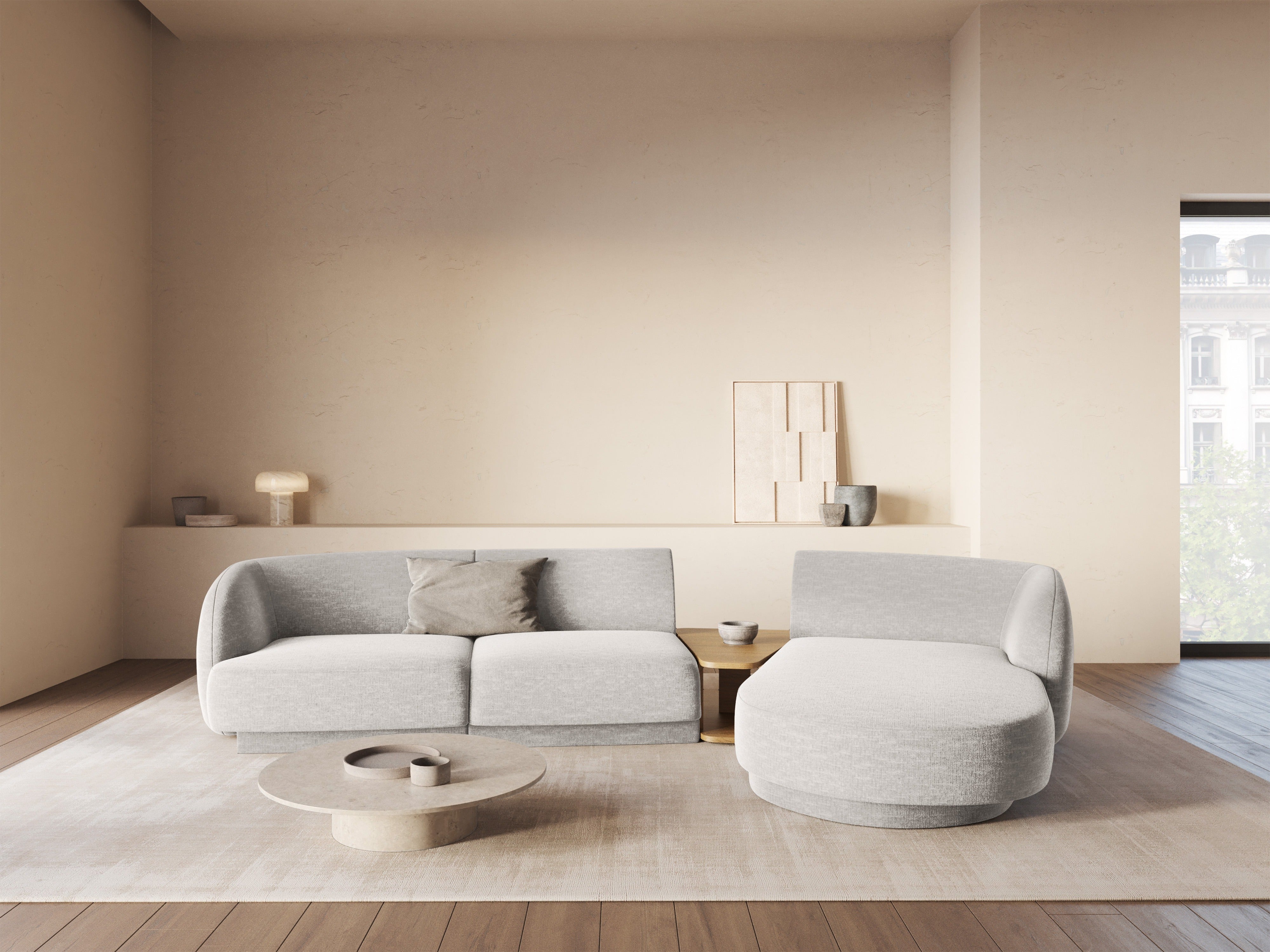 Modulárny rohový gauč so stolíkom 3-osobový pravostranný MILEY šedý šenil