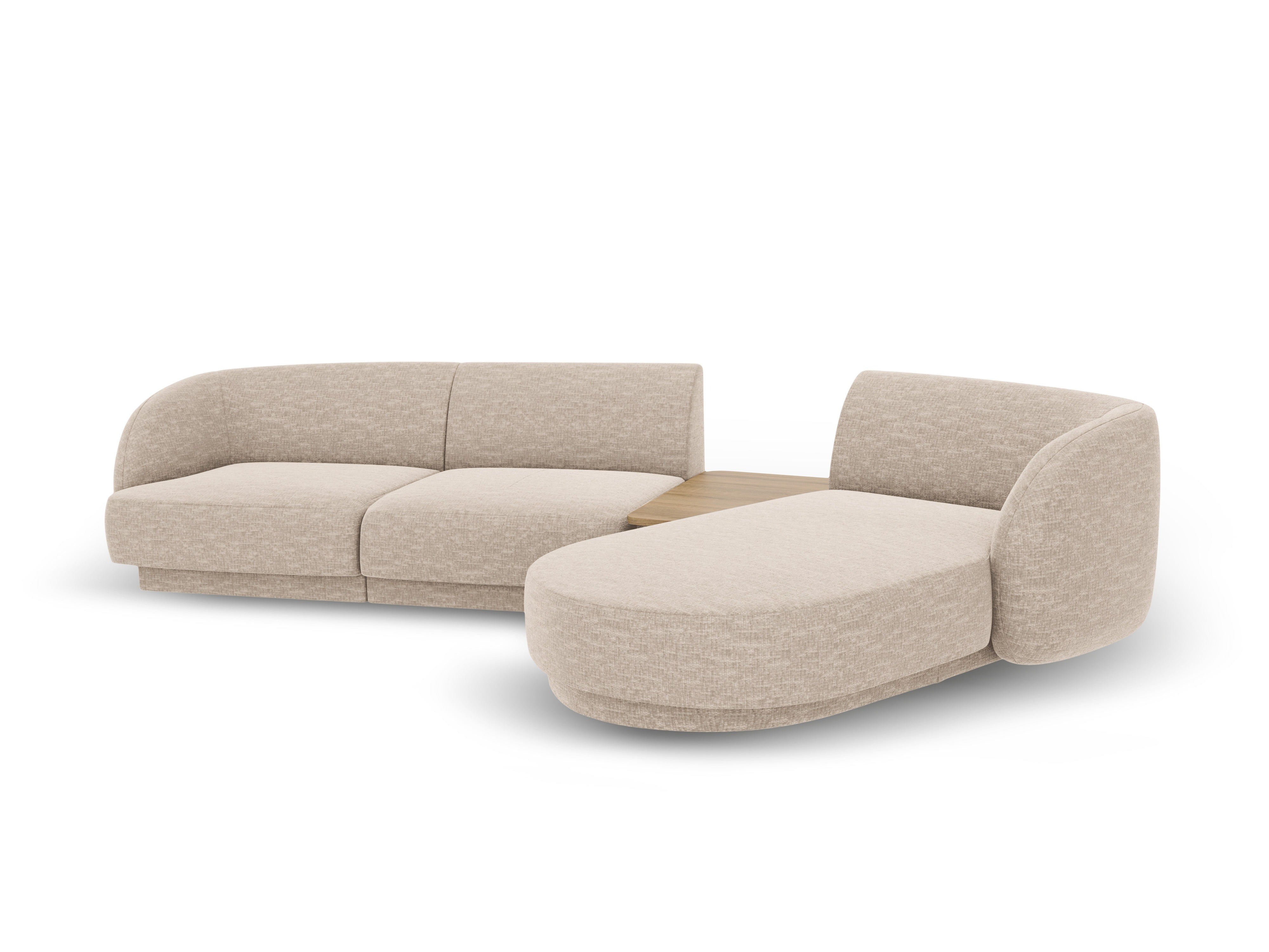 Modular corner sofa with table 3-seater right-sided MILEY beige chenille
