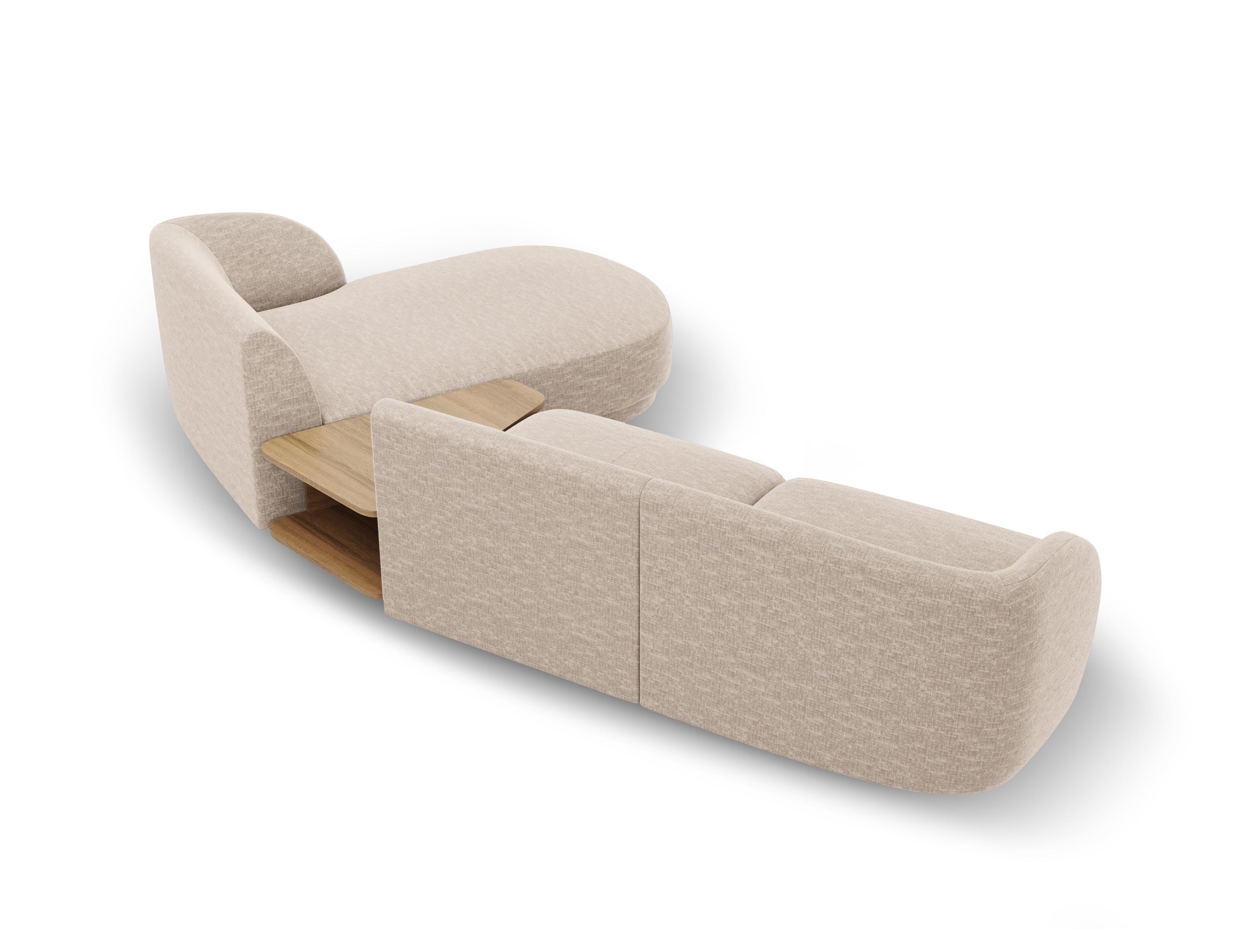 Modular corner sofa with table 3-seater right-sided MILEY beige chenille