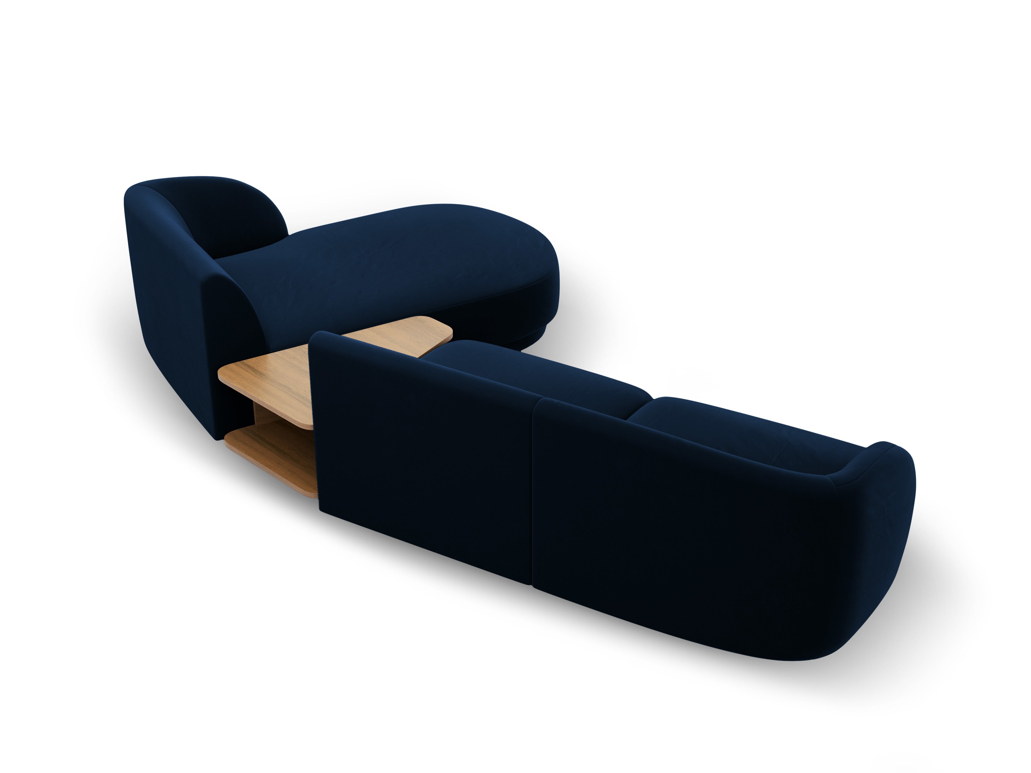 Modulárny rohový gauč so stolíkom 3-osobový pravostranný zamatový MILEY kráľovsky modrý