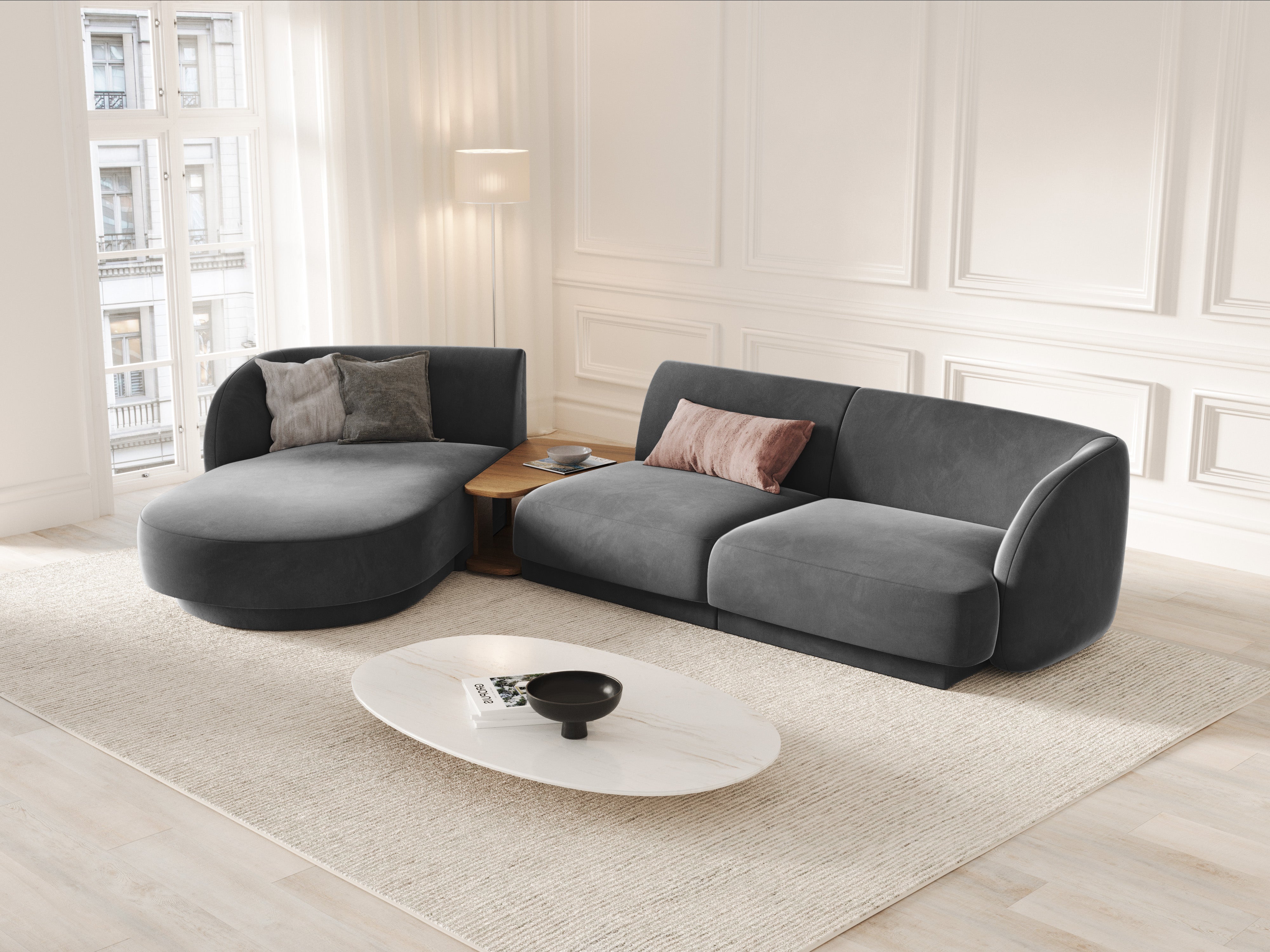 Modular corner sofa with table 3-seater left-sided MILEY gray
