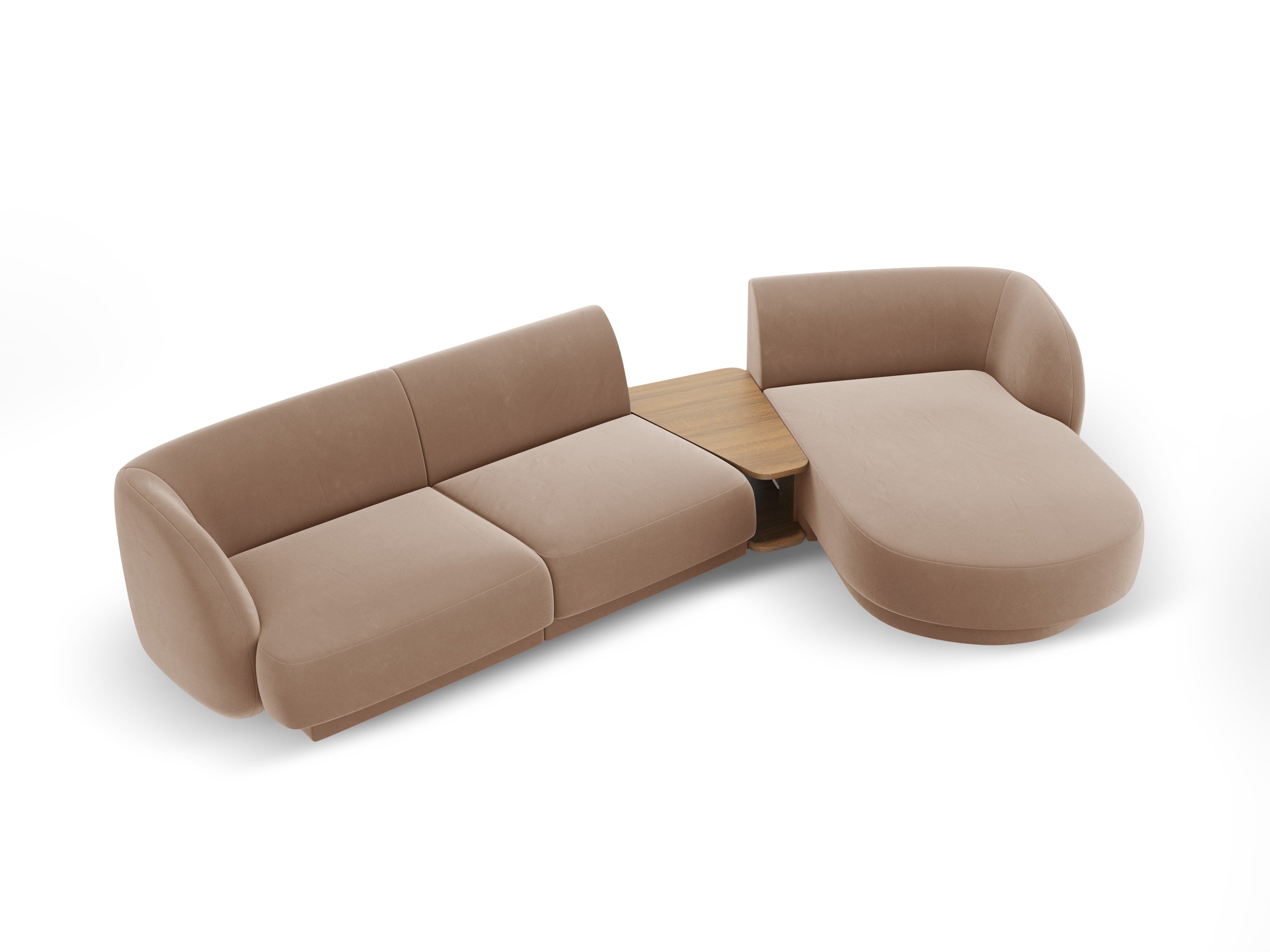 Modular corner sofa with table 3-seater right-sided velvet MILEY cappuccino